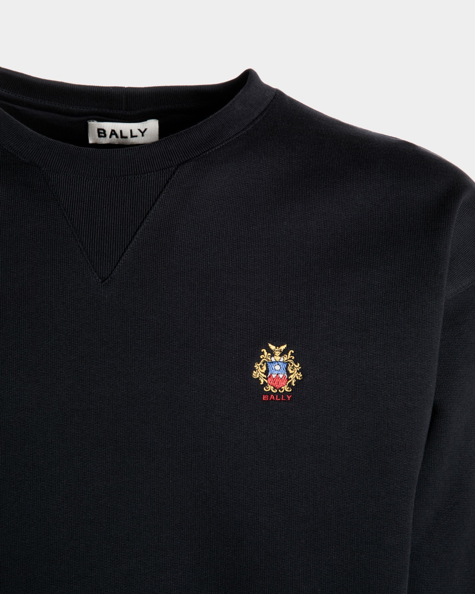 Bally Global - Crewneck Sweatshirt With a Bally Crest Logo In Navy Blue Cotton - Blue