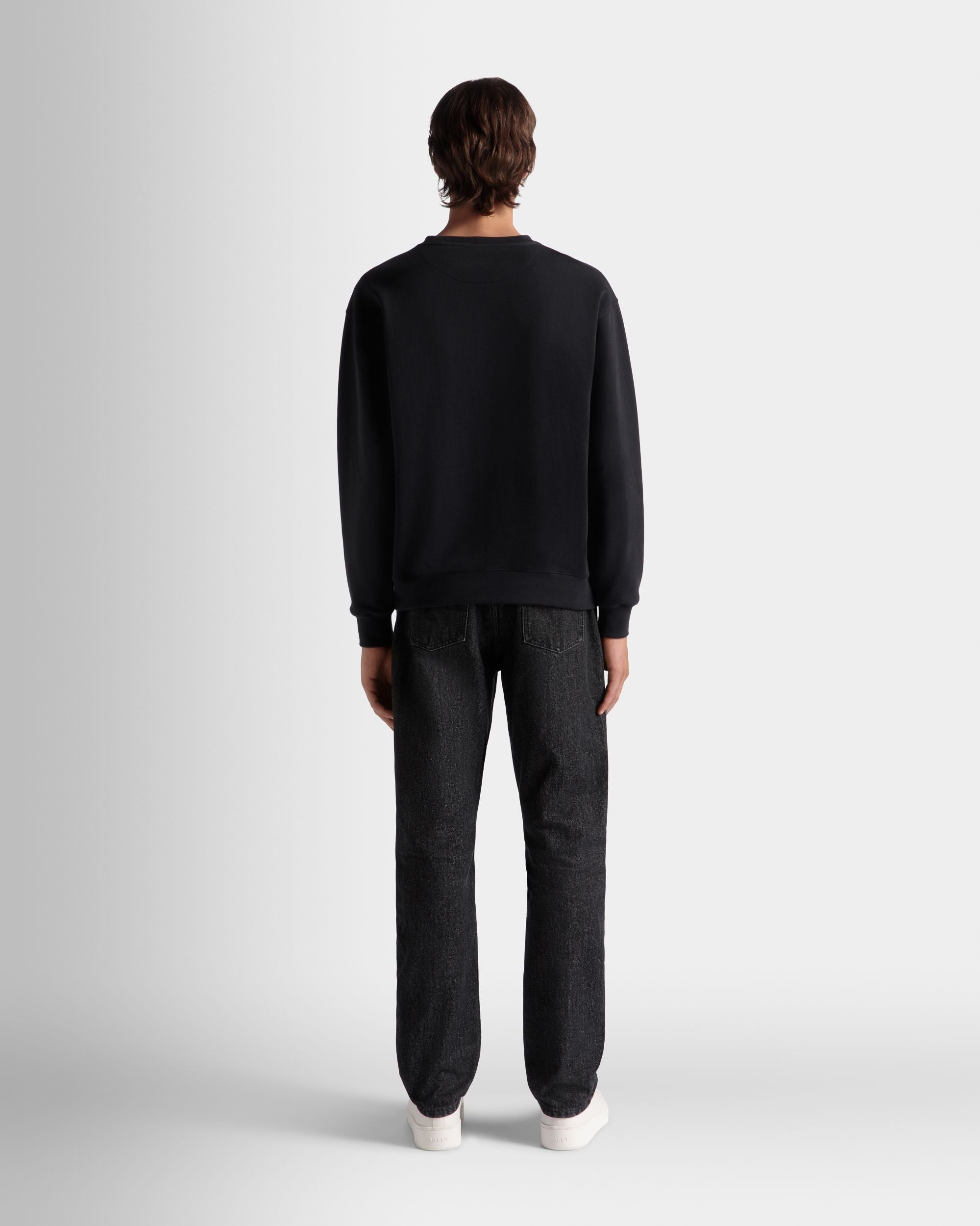 Bally Global - Crewneck Sweatshirt With a Bally Crest Logo In Navy Blue Cotton - Blue