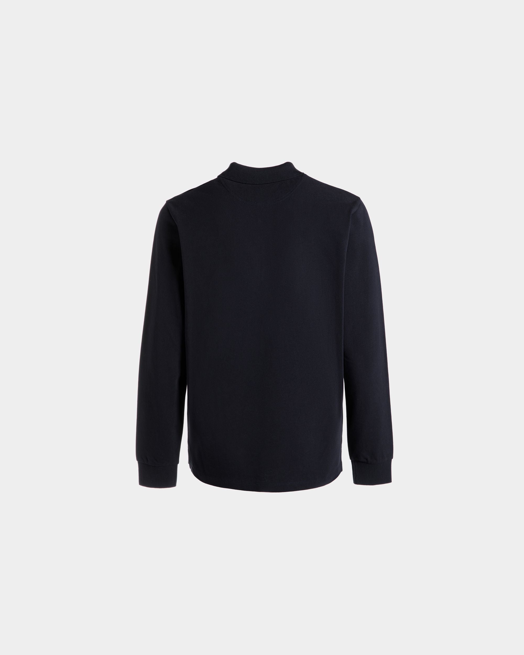 Bally Global - Long Sleeve Polo With a Bally Crest Logo In Navy Blue Cotton - Azul
