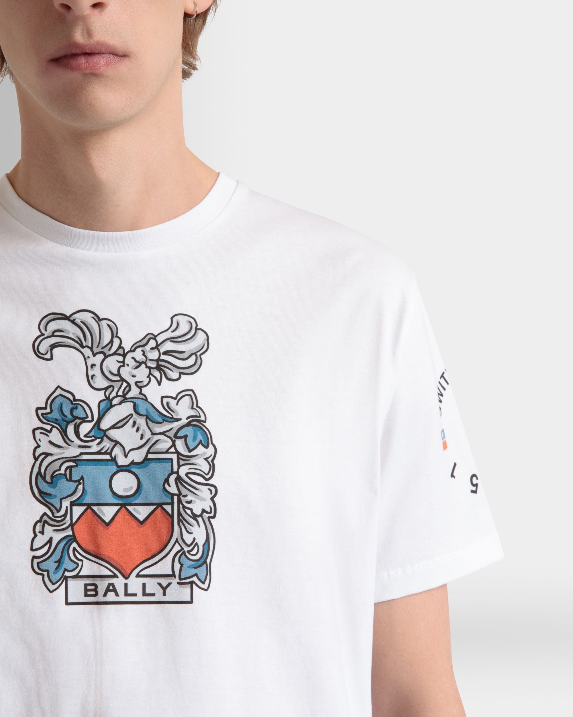 Bally Global - Camiseta De Algodón Blanco Con Escudo Bally Crest - Blanco
