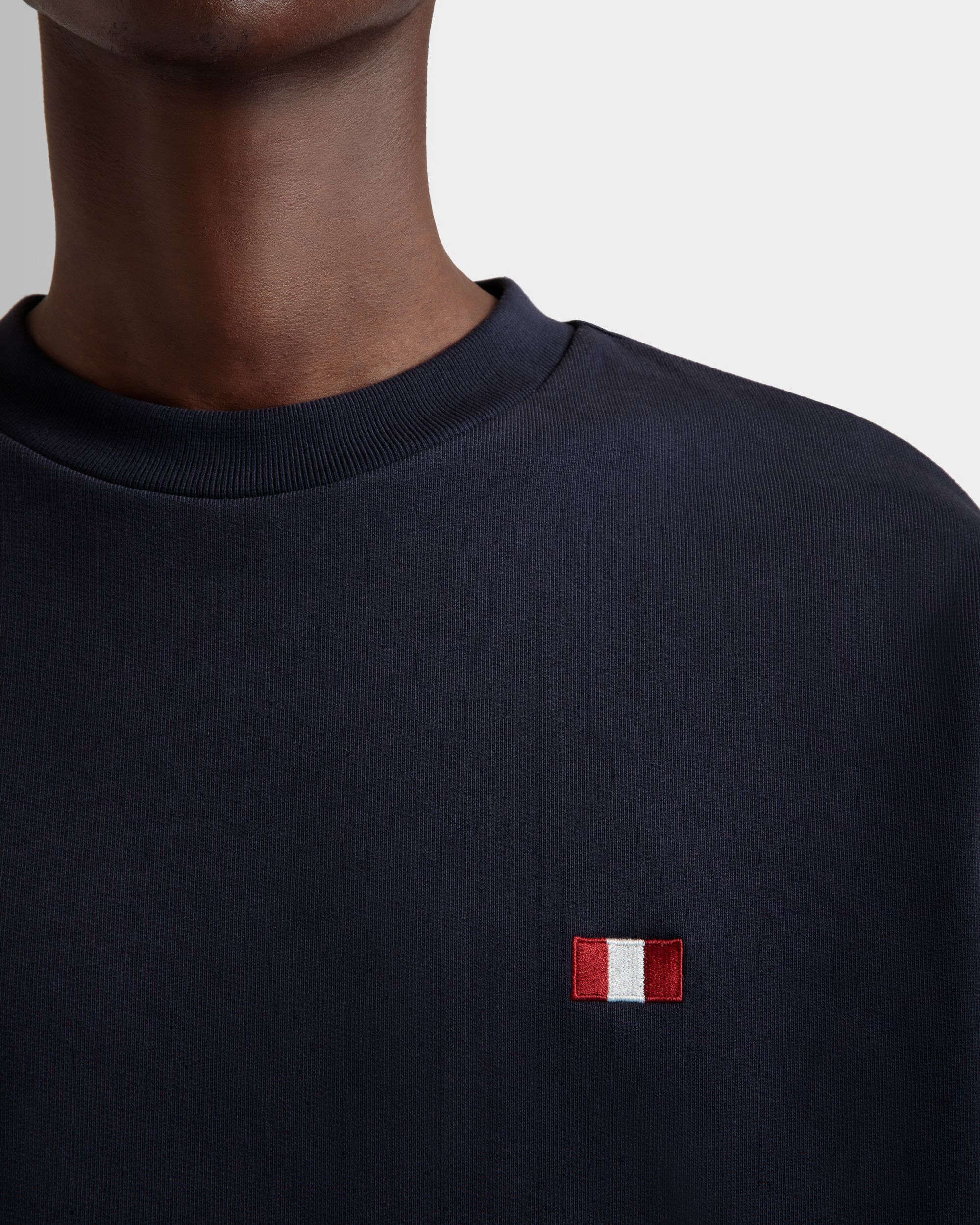Bally Global - Crewneck Sweatshirt With a Bally Flag in Navy Blue Cotton - Blue