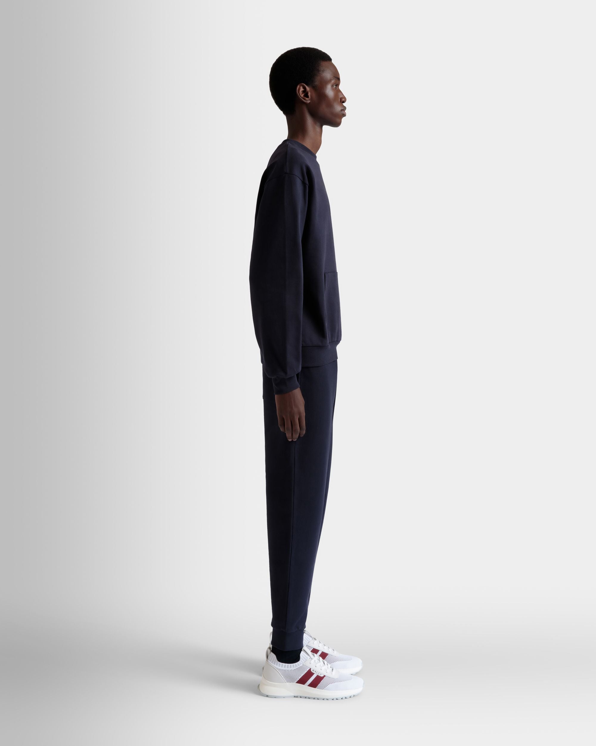 Bally Global - Crewneck Sweatshirt With a Bally Flag in Navy Blue Cotton - Blue