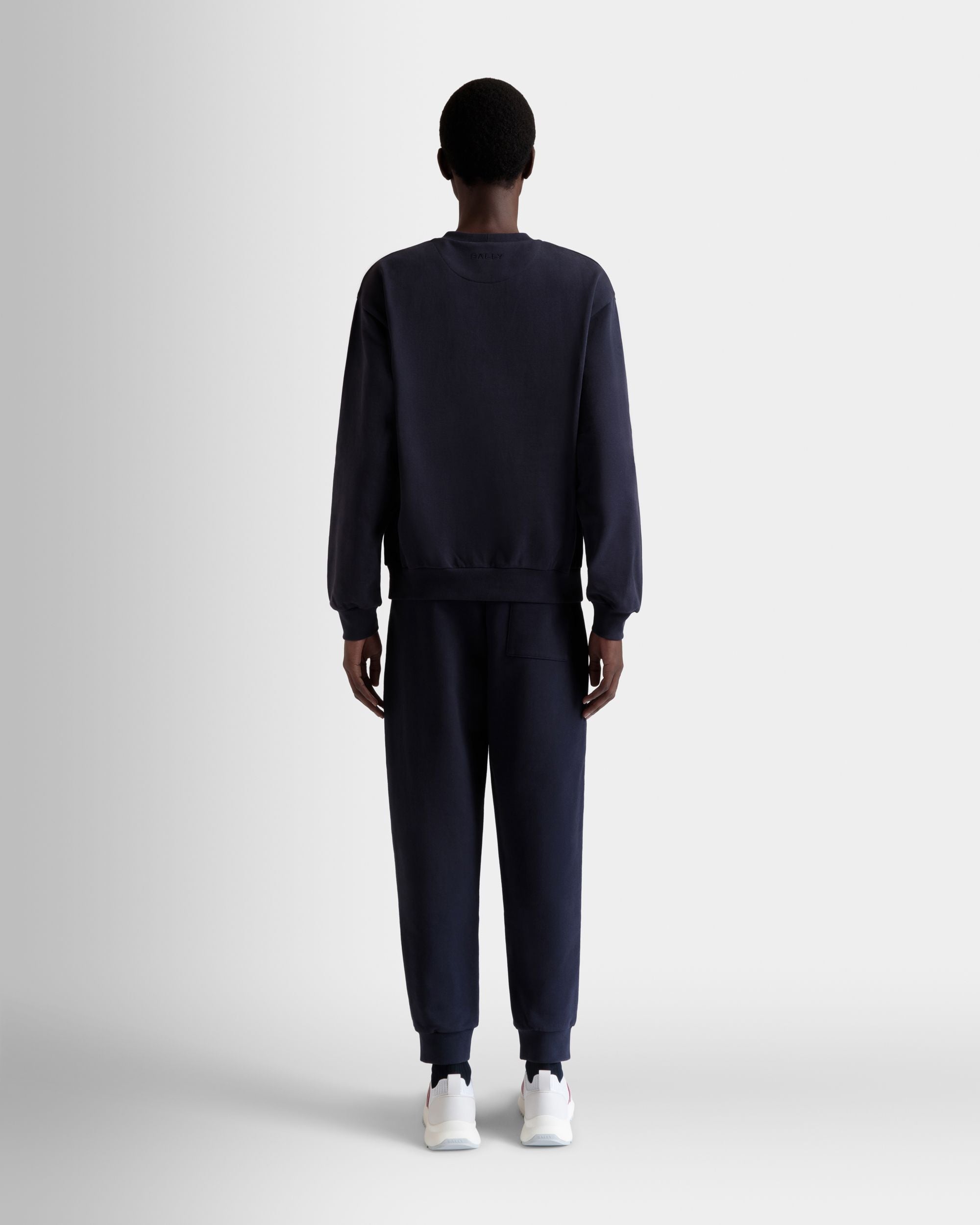 Bally Global - Crewneck Sweatshirt With a Bally Flag in Navy Blue Cotton - Blue
