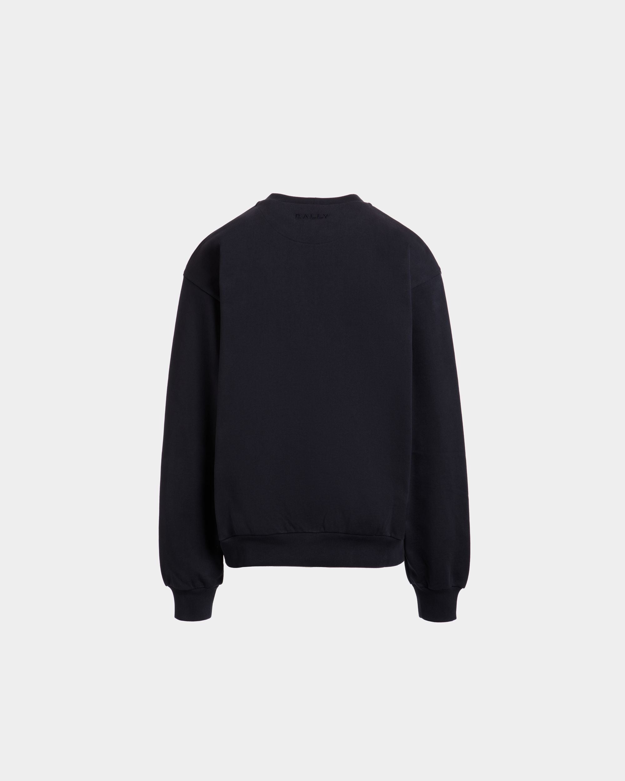 Bally Global - Crewneck Sweatshirt With a Bally Flag in Navy Blue Cotton - Blue