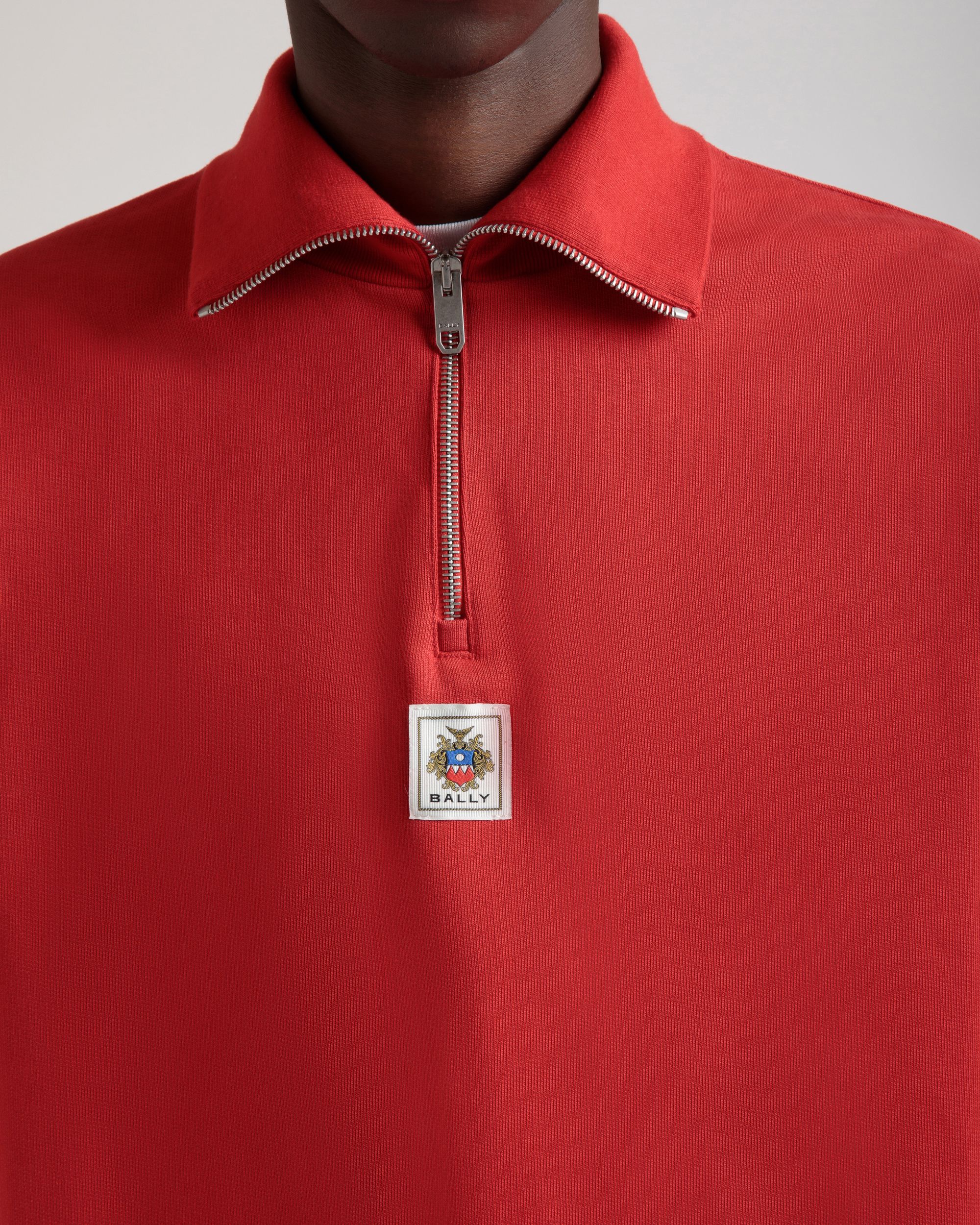 Bally Global - Sweat-Shirt Col Camionneur En Coton Rouge - Rouge