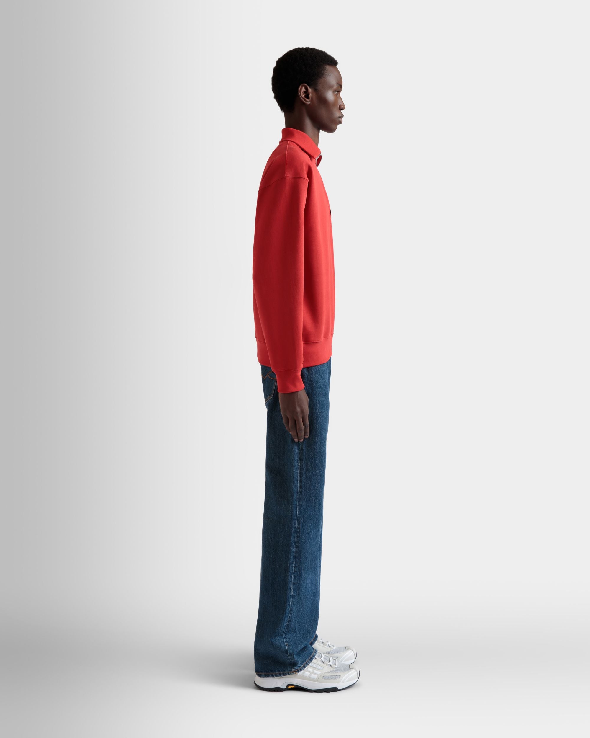 Bally Global - Sweat-Shirt Col Camionneur En Coton Rouge - Rouge
