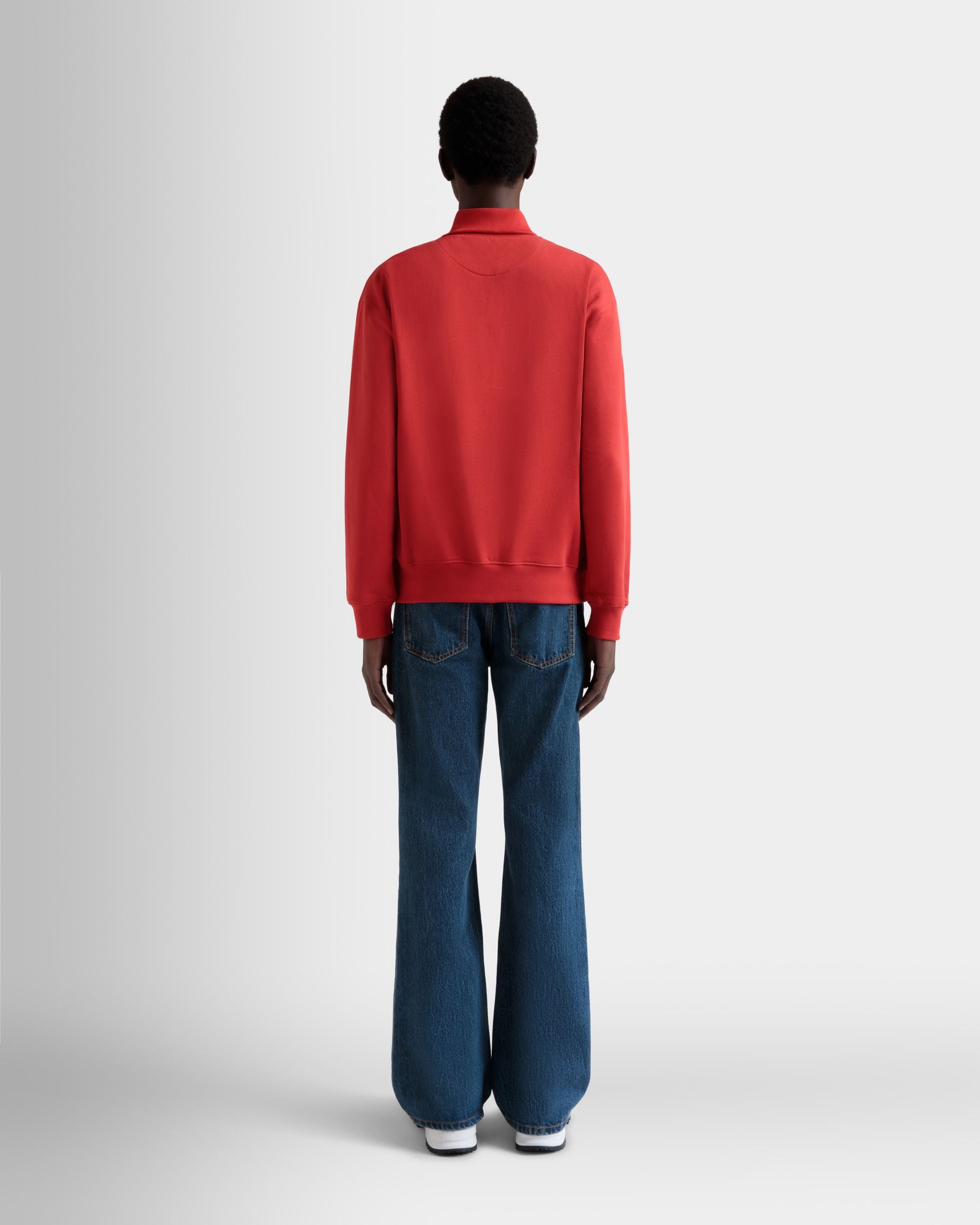 Bally Global - Sweat-Shirt Col Camionneur En Coton Rouge - Rouge