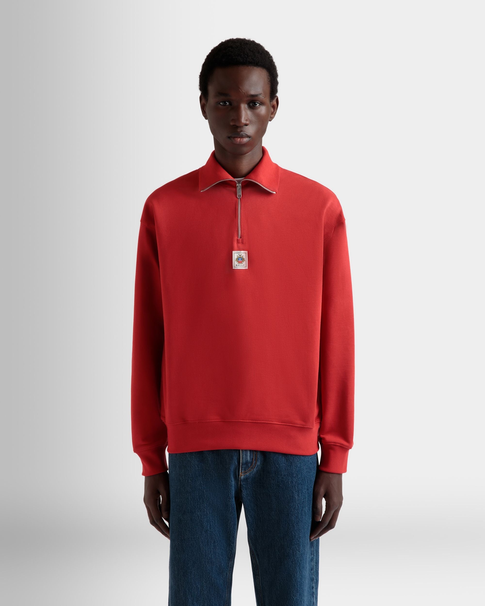 Bally Global - Sweat-Shirt Col Camionneur En Coton Rouge - Rouge
