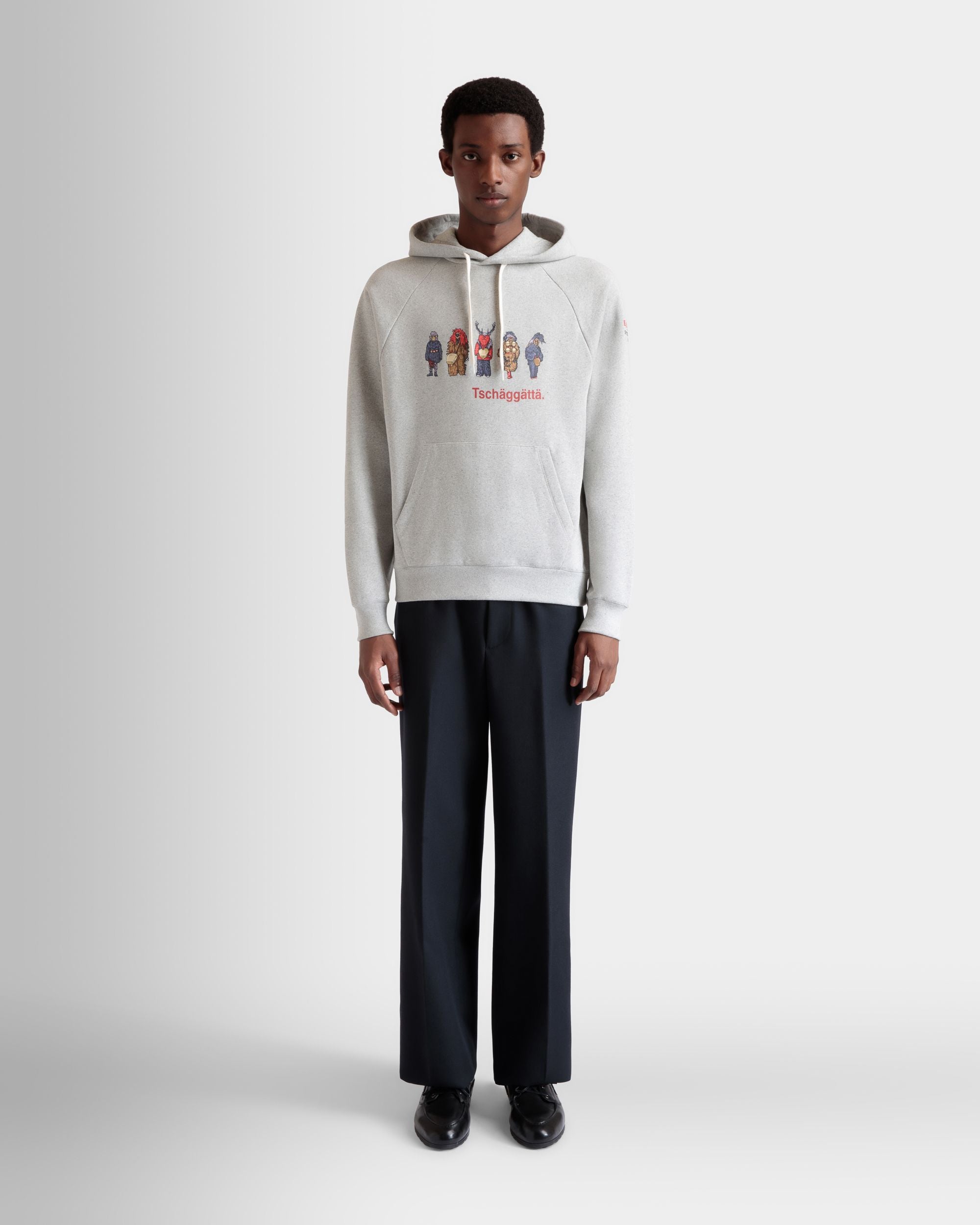 Bally Global - Hoodie With Forest Mask In Grey Melange Cotton - Grey