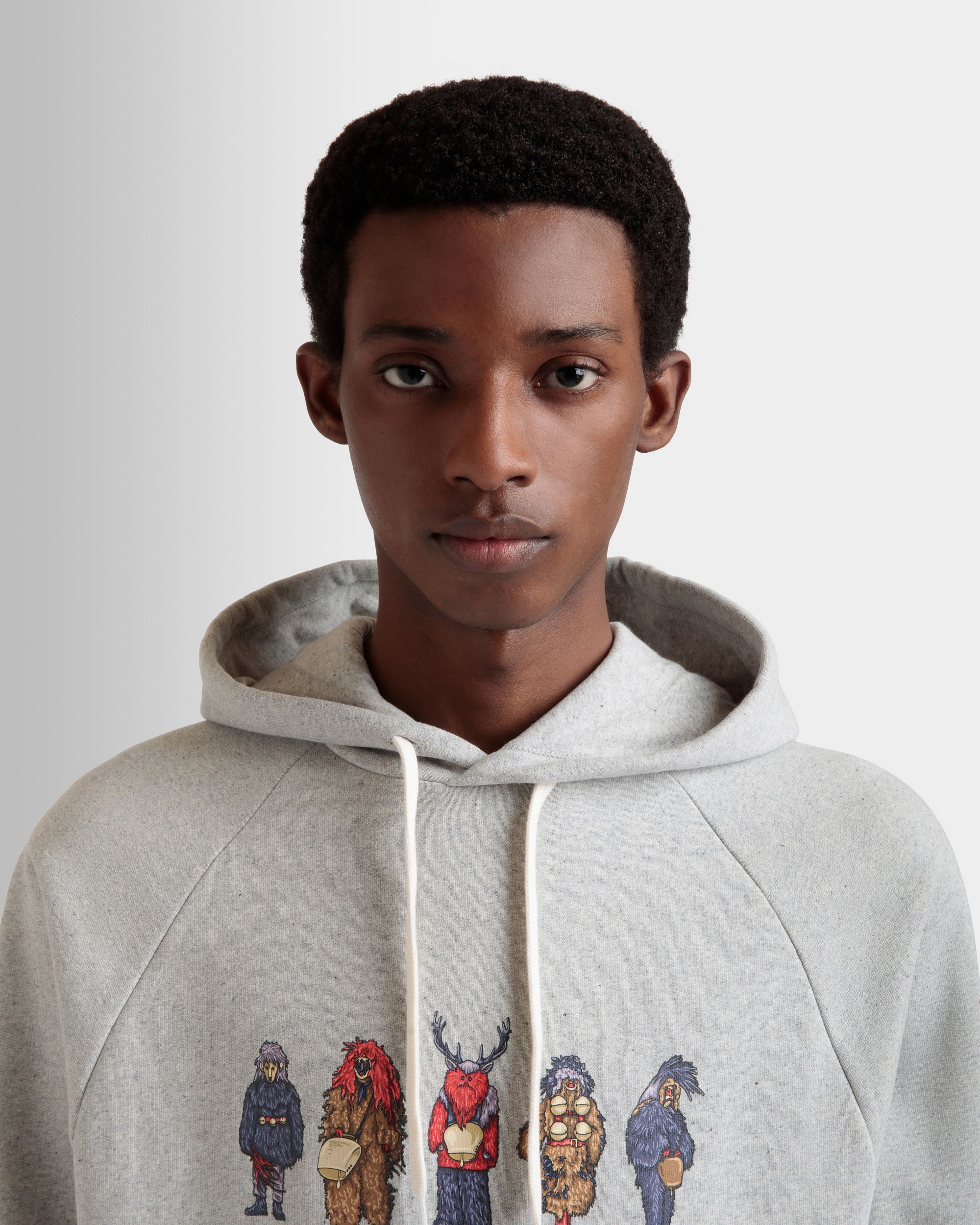 Bally Global - Hoodie With Forest Mask In Grey Melange Cotton - Grey