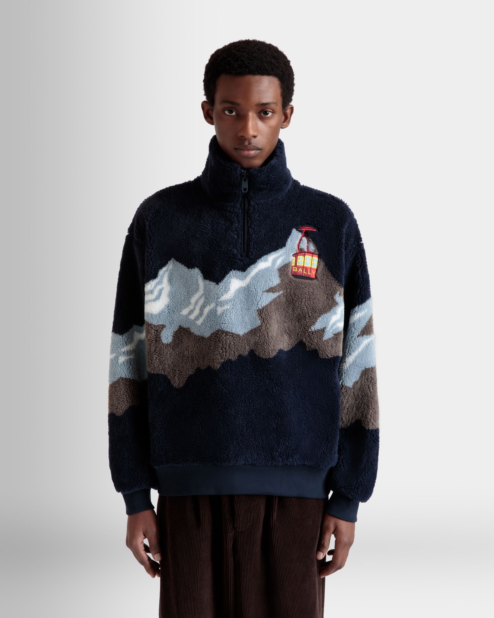 Bally Global - Sweat-Shirt Col Camionneur De La Collection Capsule D’hiver En Molleton Navy Blue - Bleu