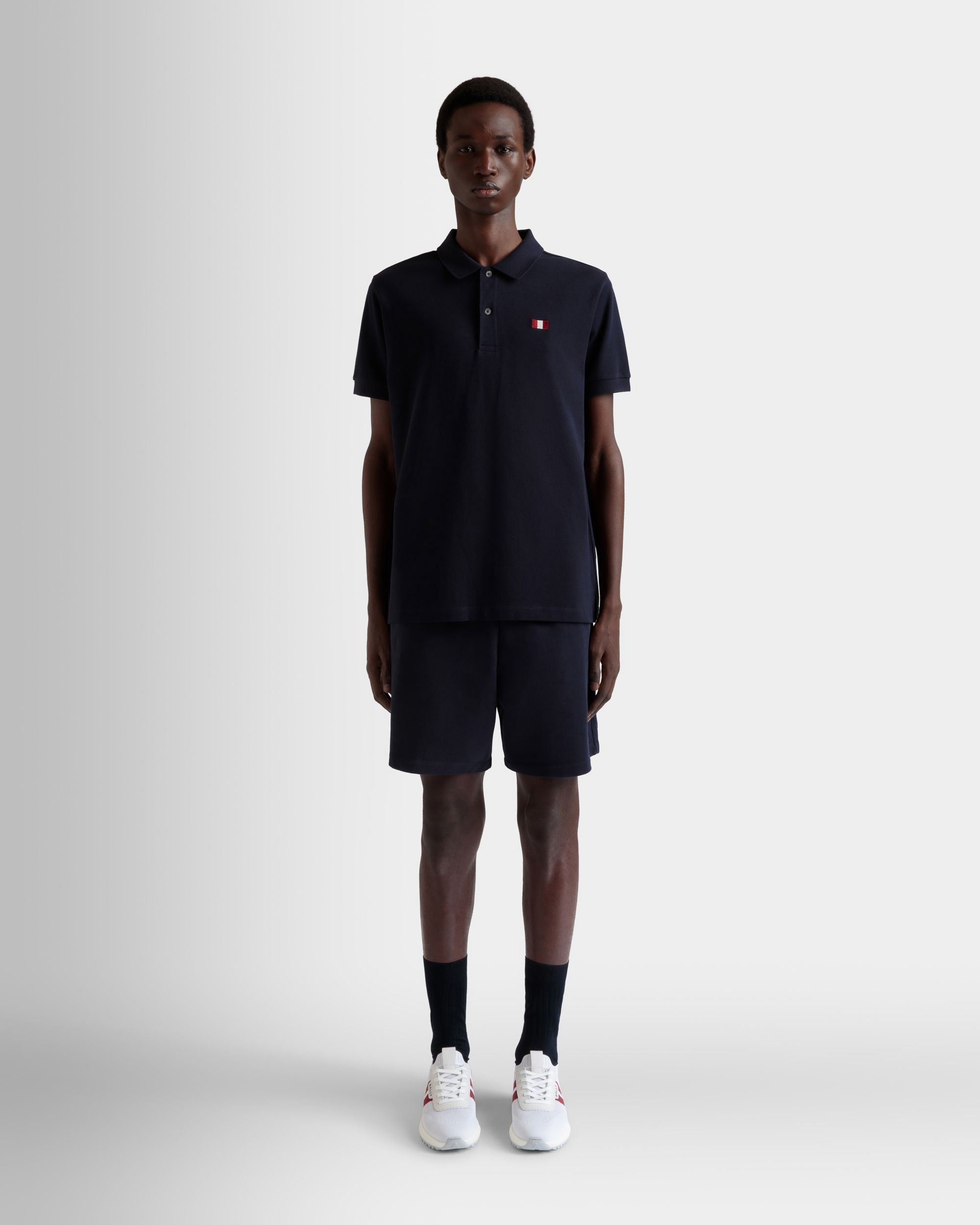 Bally Global - Shorts With a Bally Flag in Navy Blue Cotton - Blue