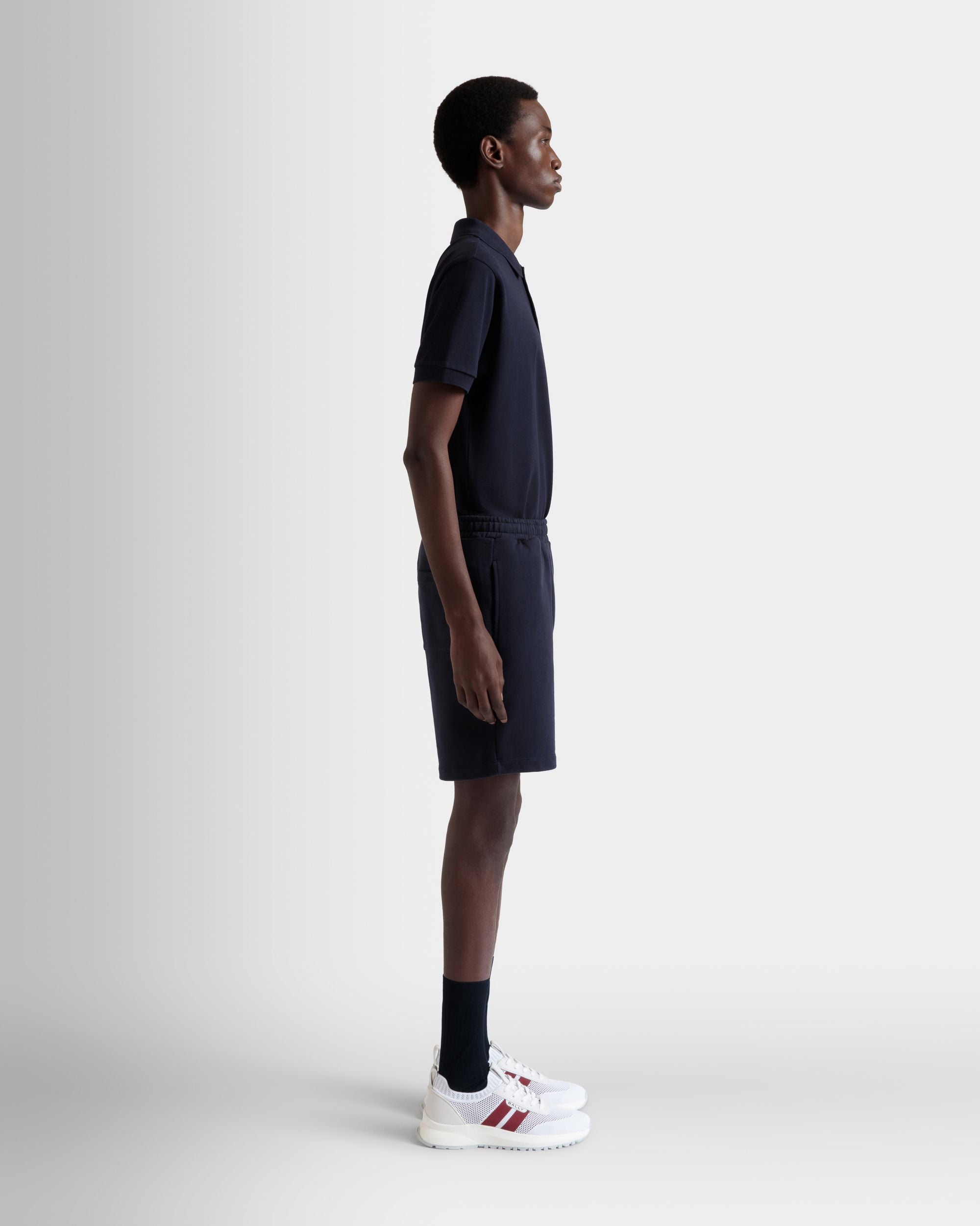 Bally Global - Shorts With a Bally Flag in Navy Blue Cotton - Blue