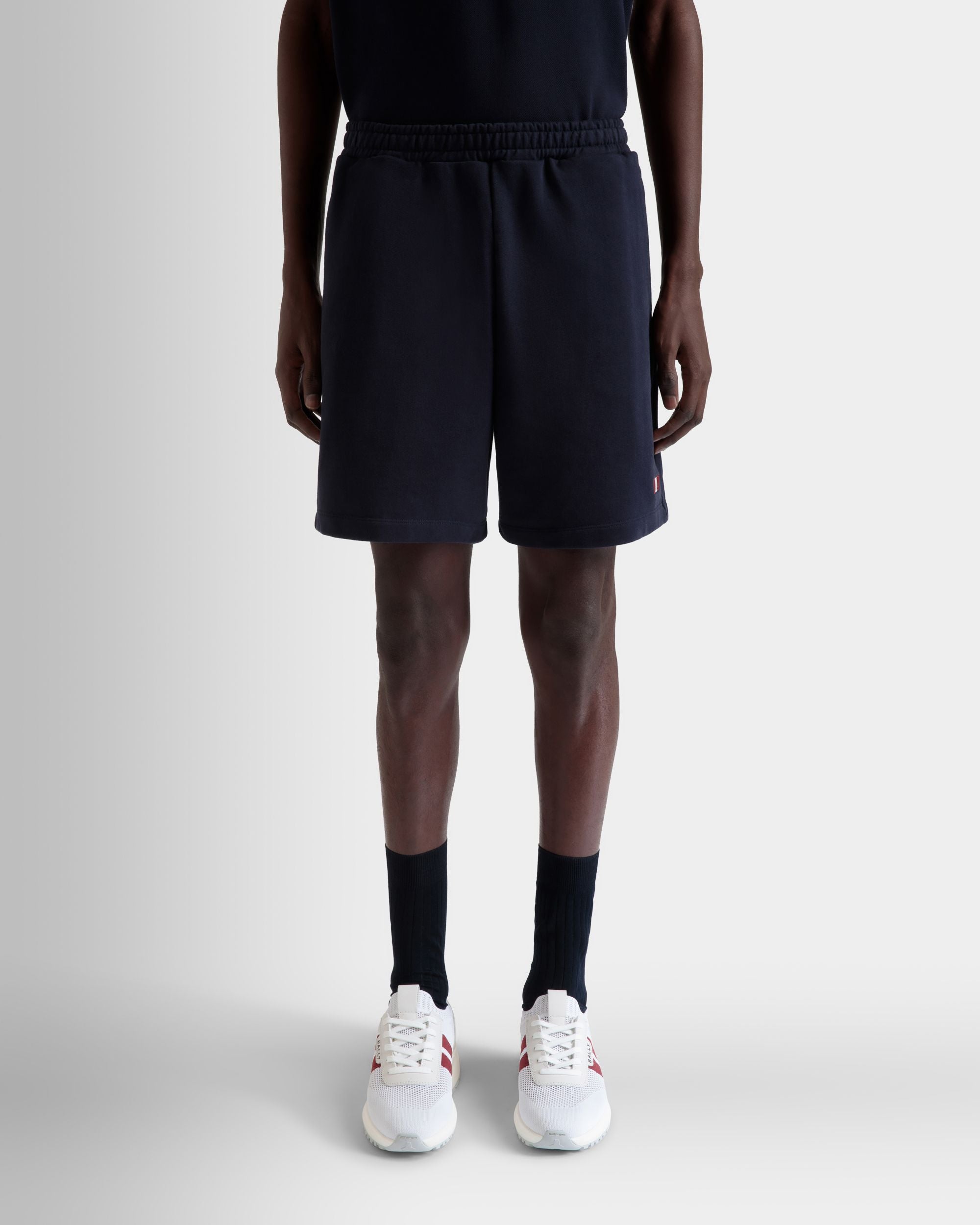 Bally Global - Shorts With a Bally Flag in Navy Blue Cotton - Blue