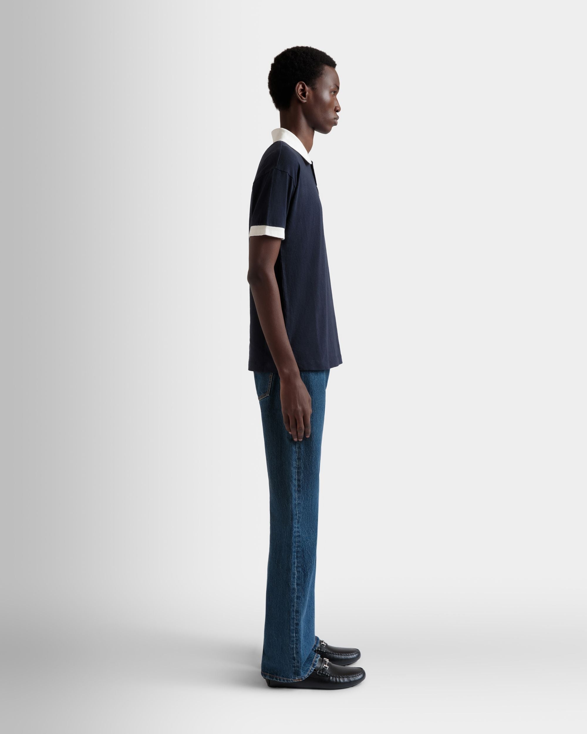 Bally Global - Polo Shirt in Navy Blue Stretch Cotton - Blue