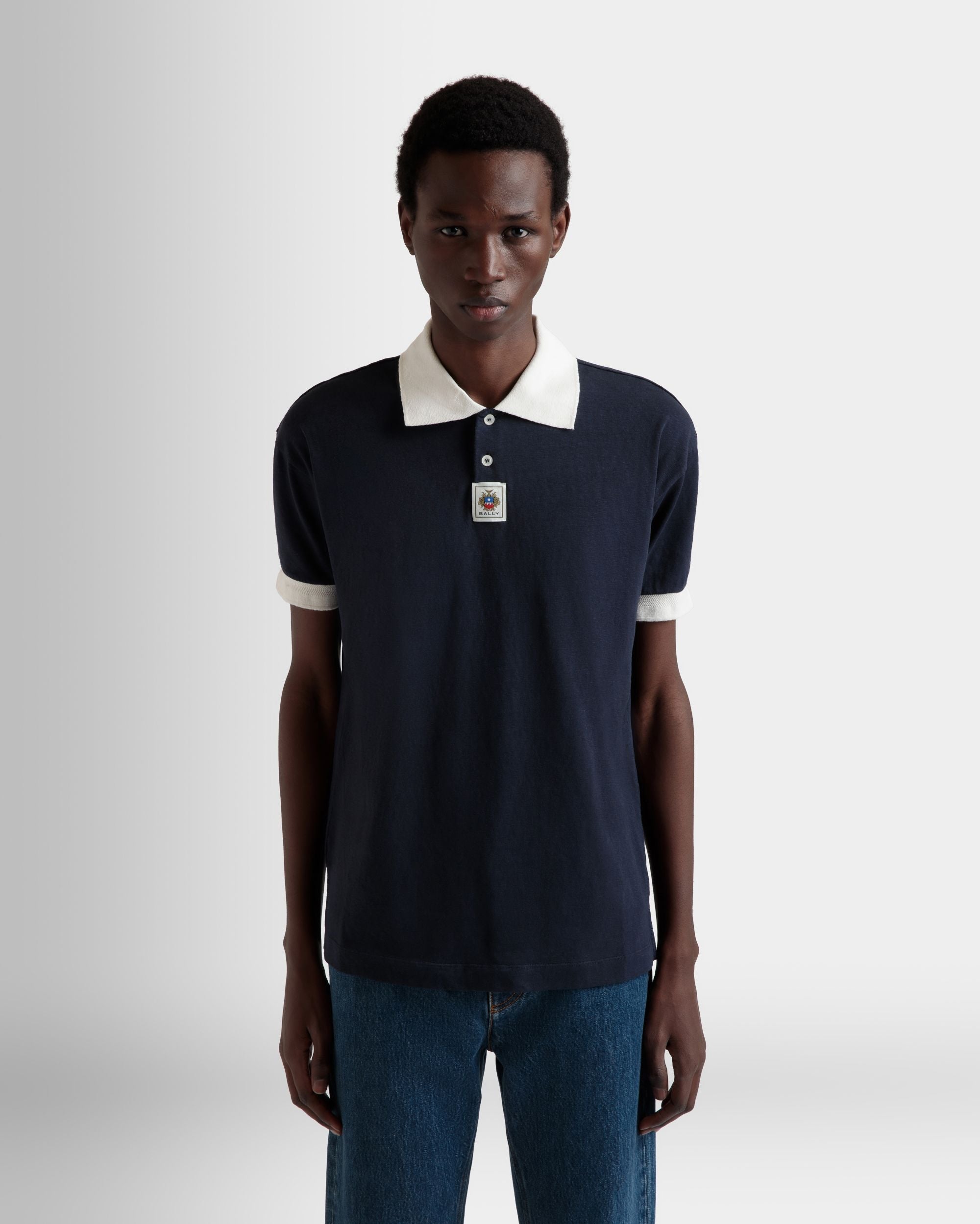 Bally Global - Polo Shirt in Navy Blue Stretch Cotton - Blue