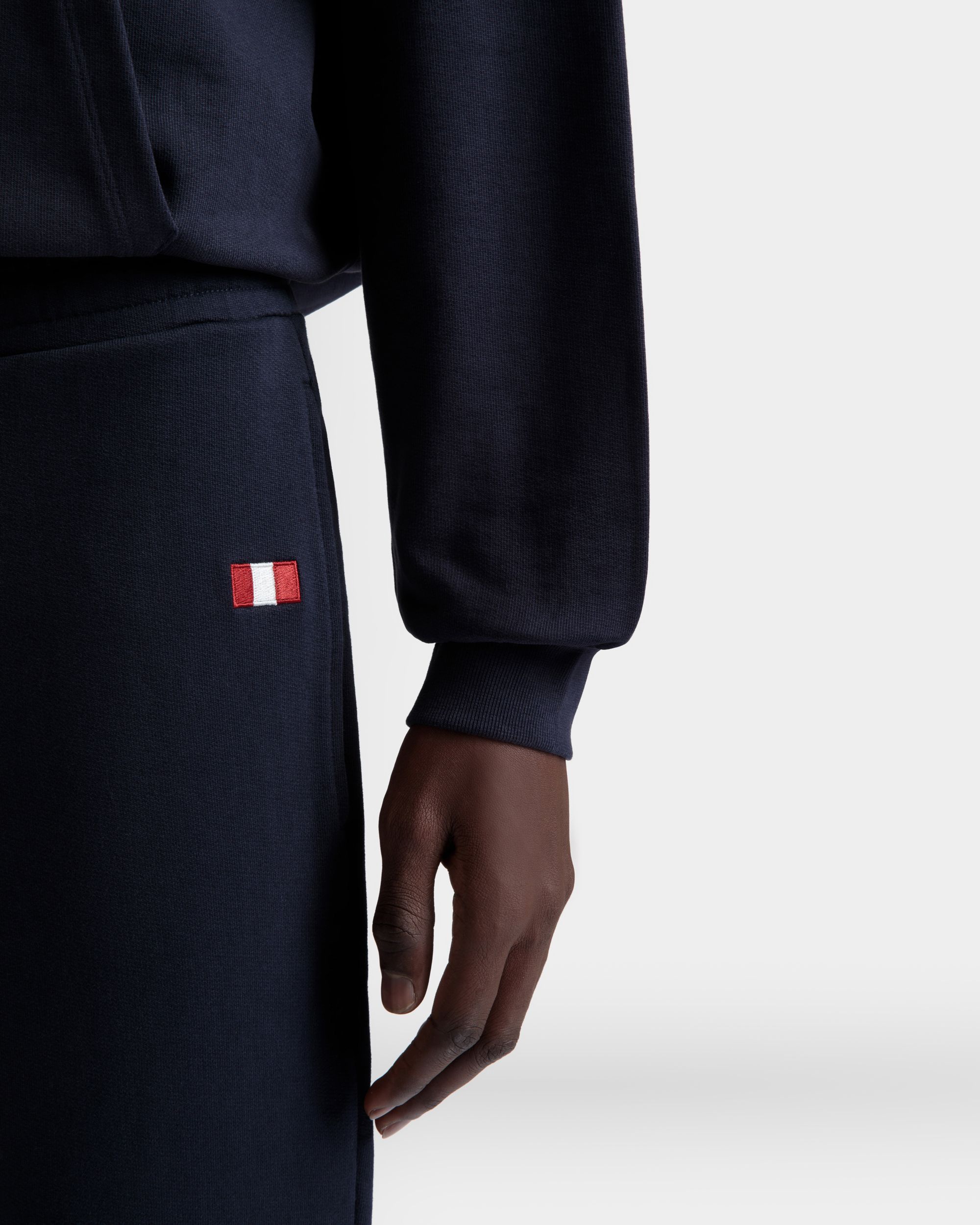 Bally Global - Sweatpants With a Bally Flag in Navy Blue Cotton - Blue