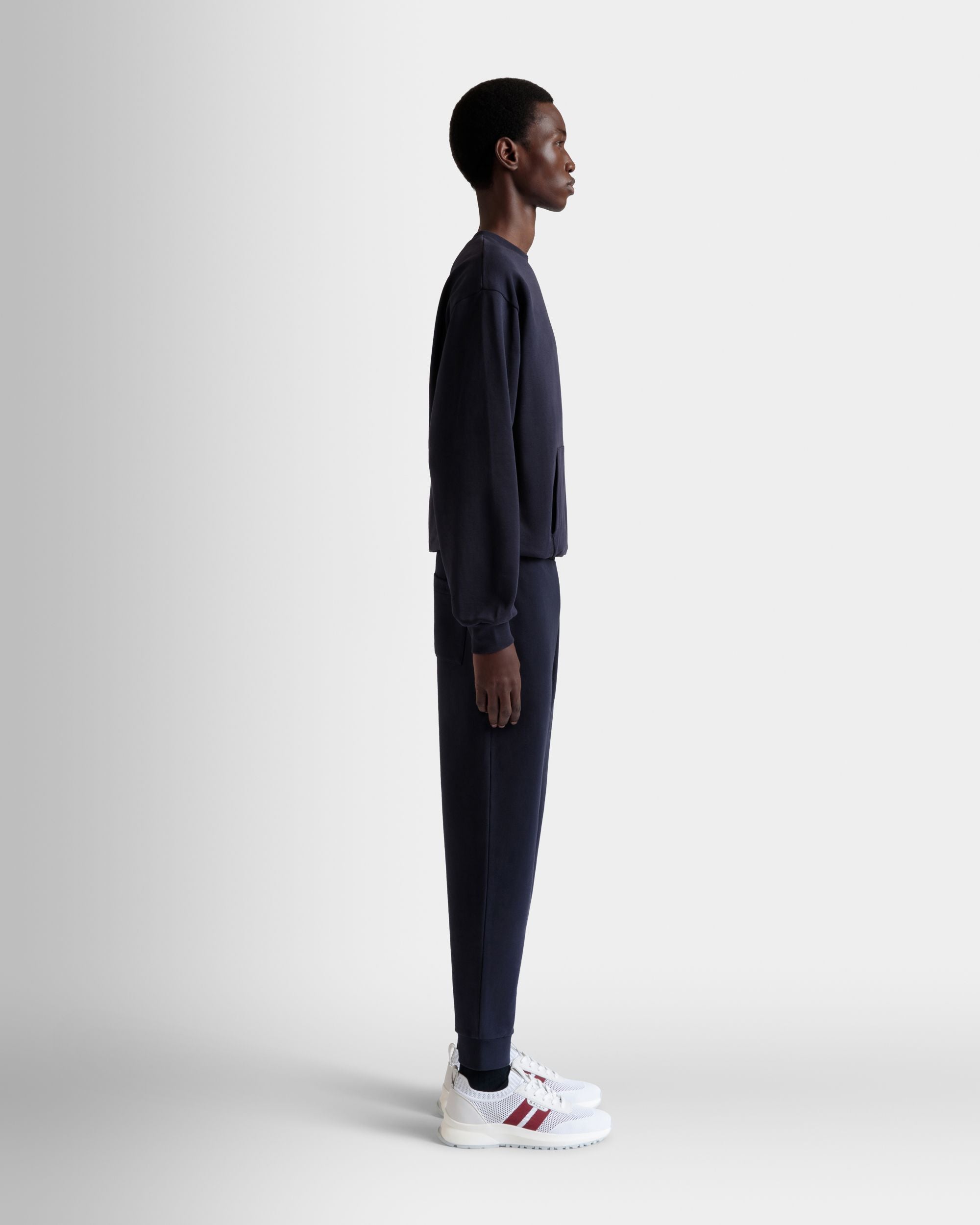 Bally Global - Sweatpants With a Bally Flag in Navy Blue Cotton - Blue
