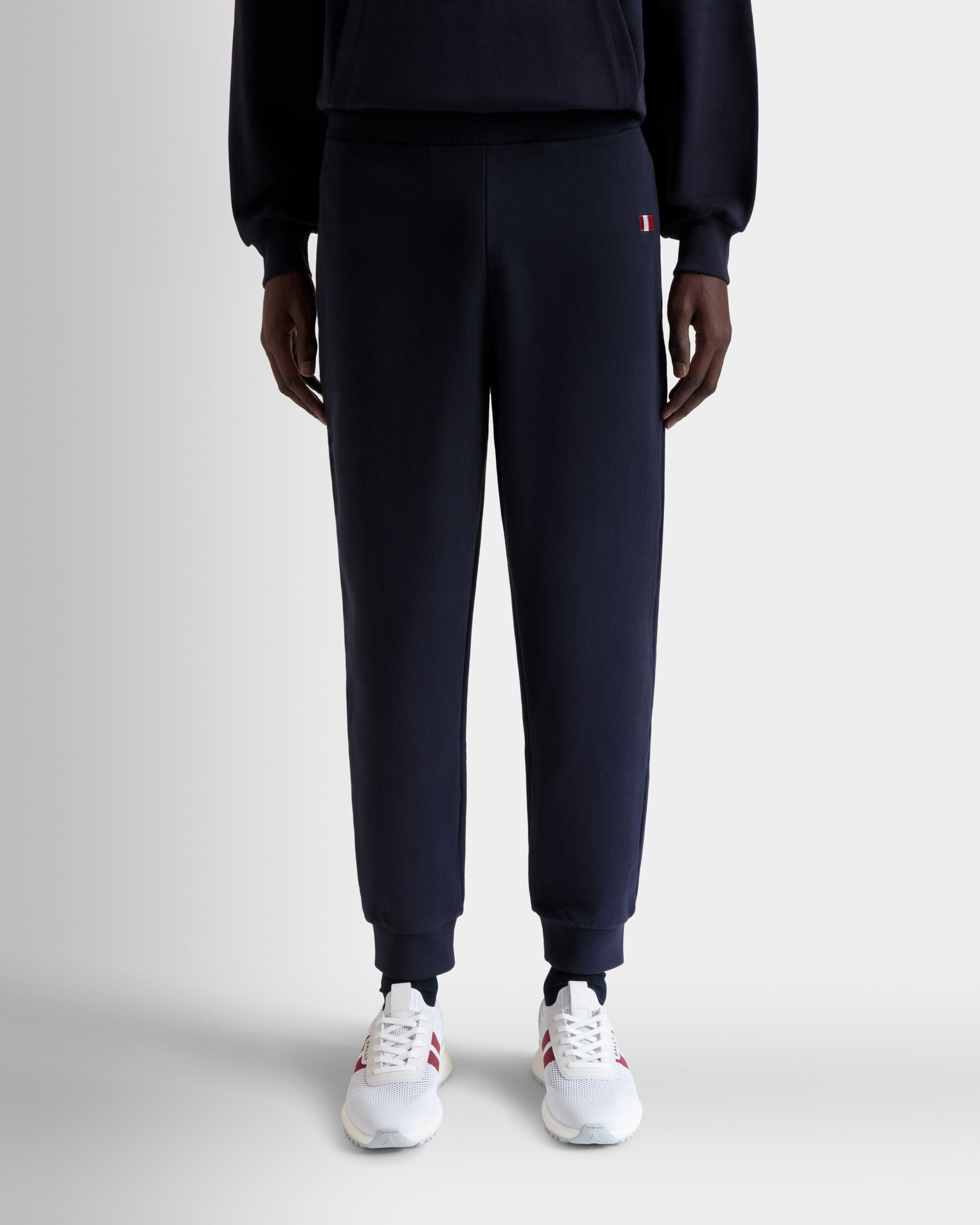 Bally Global - Sweatpants With a Bally Flag in Navy Blue Cotton - Blue