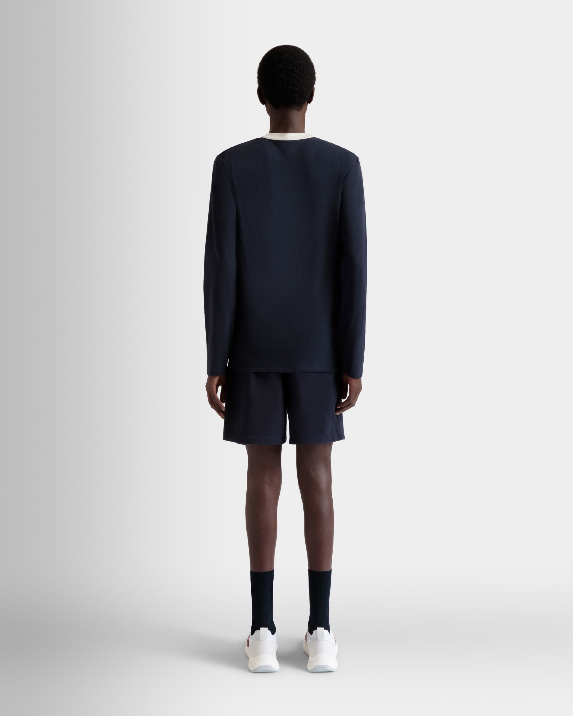 Bally Global - Long Sleeve T-Shirt in Navy Blue Stretch Cotton - Blue