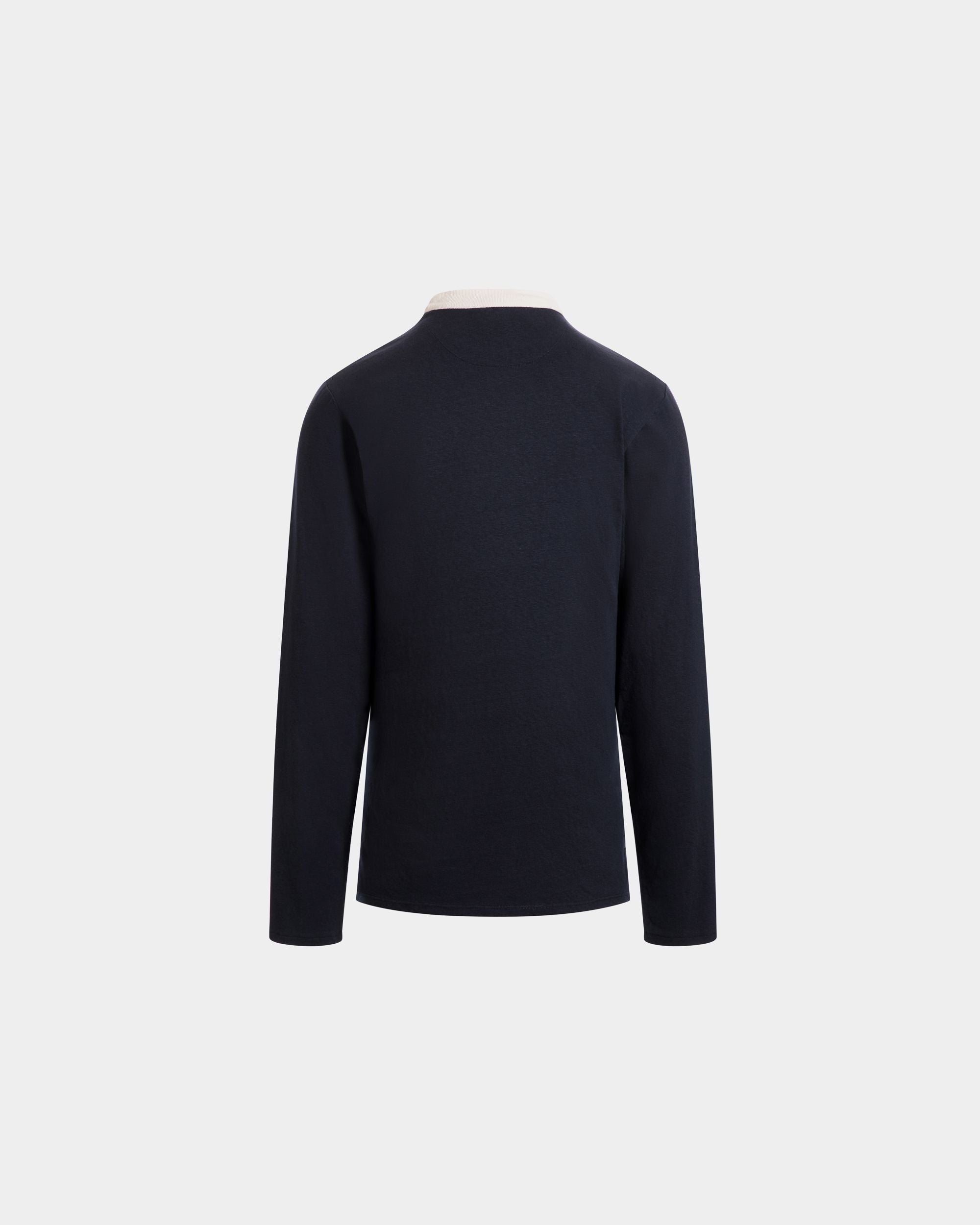 Bally Global - Long Sleeve T-Shirt in Navy Blue Stretch Cotton - Blue