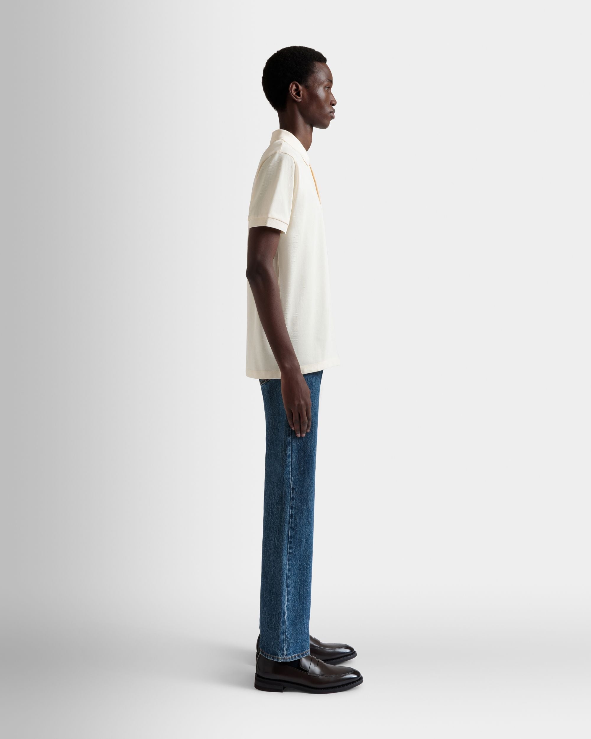 Bally Global - Polo With a Bally Flag in Ivory Cotton - White