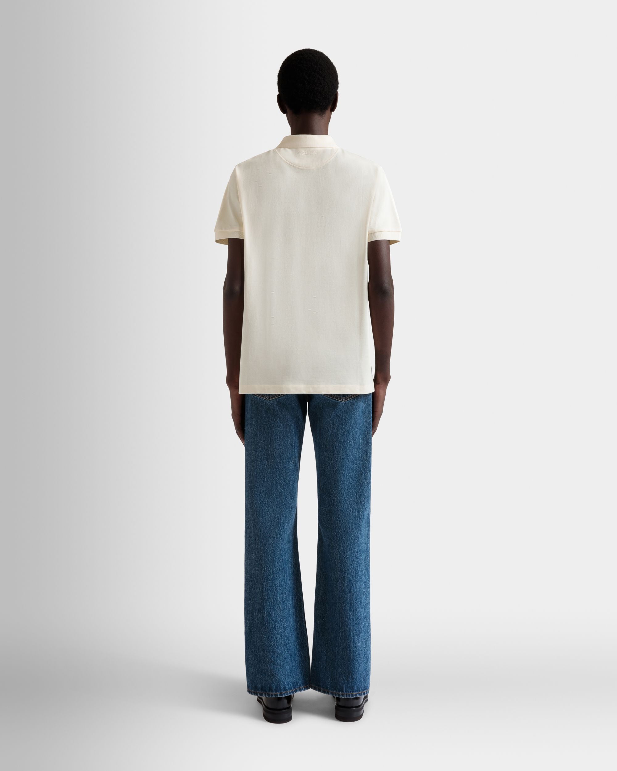Bally Global - Polo With a Bally Flag in Ivory Cotton - White