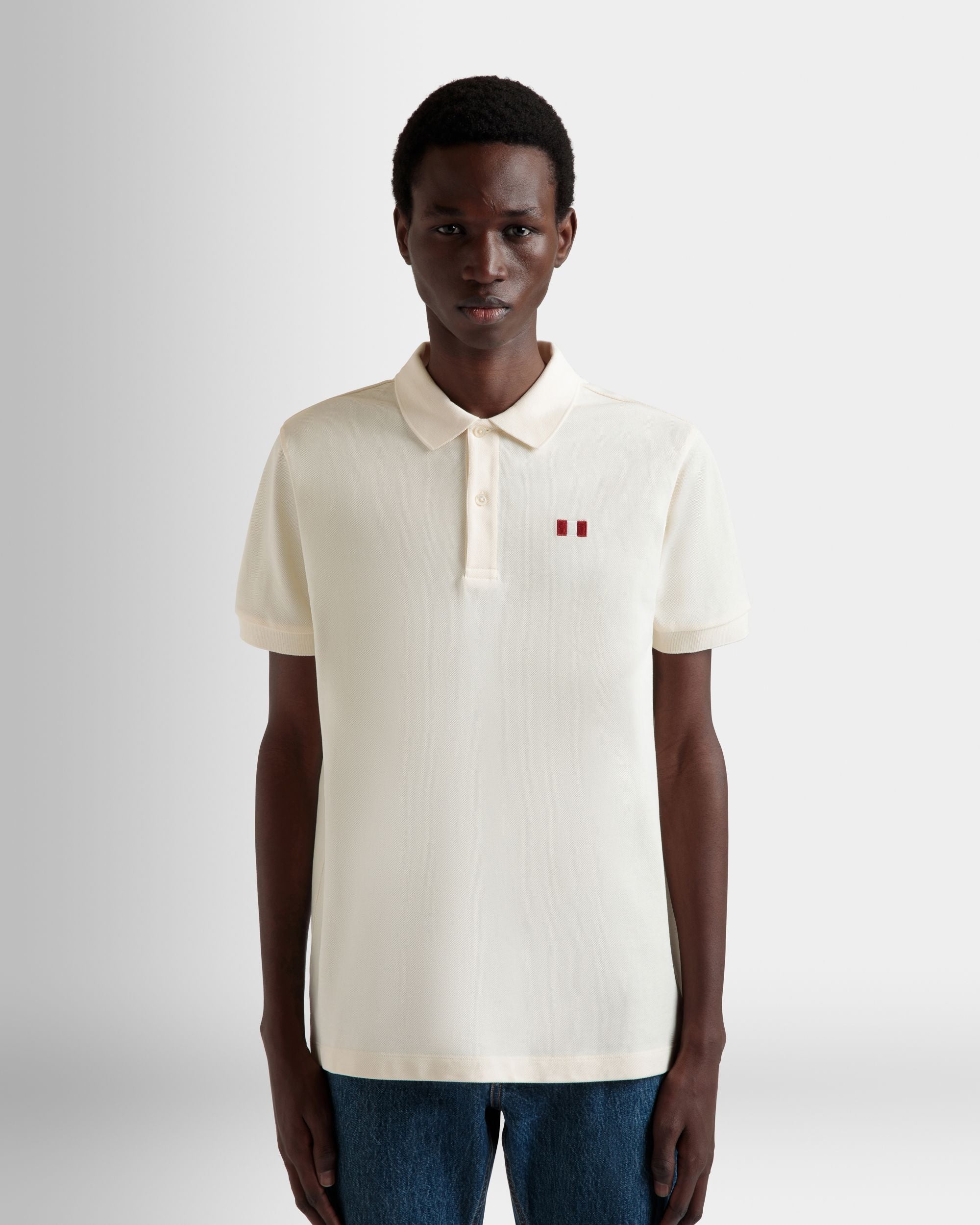 Bally Global - Polo With a Bally Flag in Ivory Cotton - White