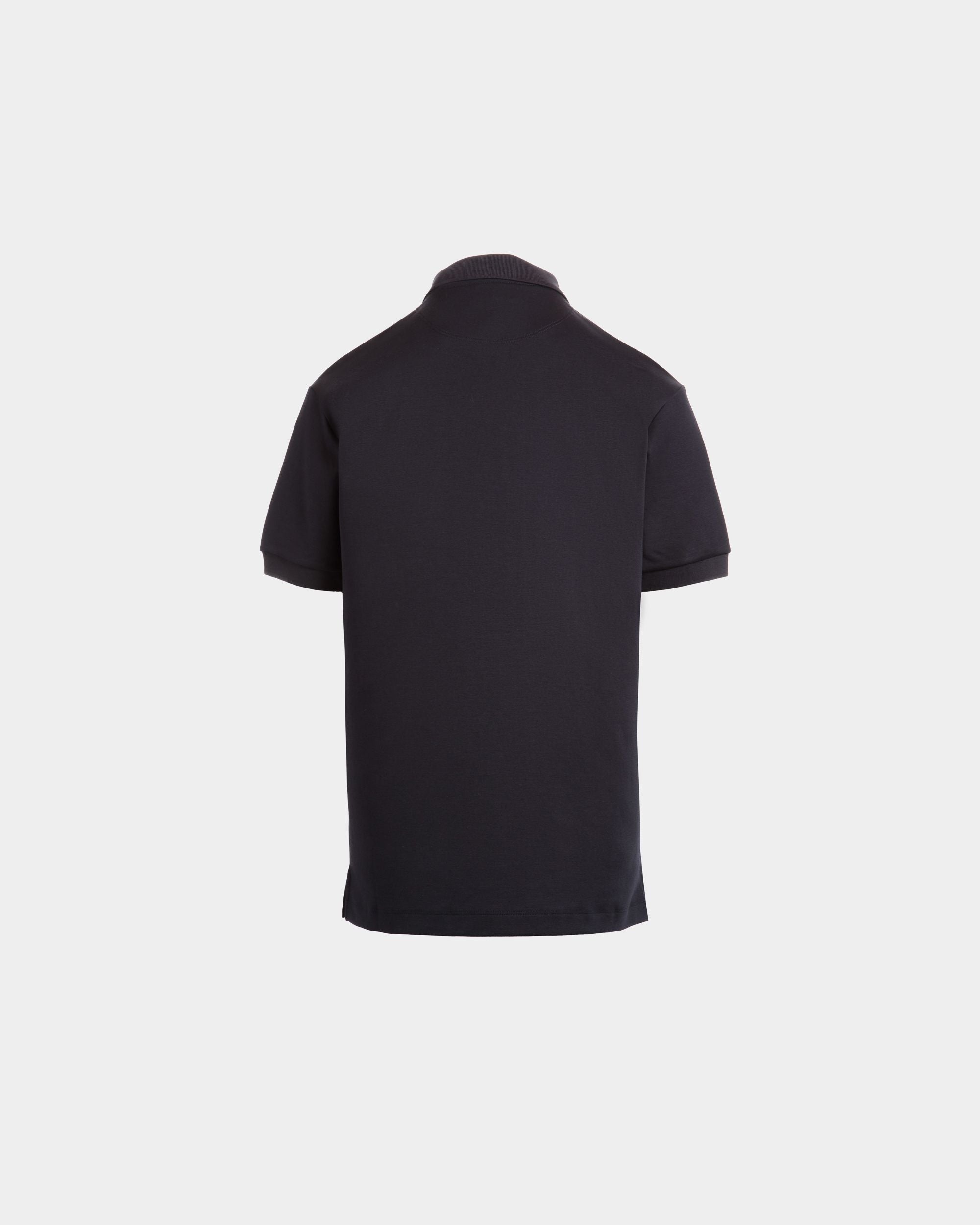 Bally Global - Short Sleeve Polo With a Bally Crest Logo in a Navy Blue Cotton Silk Blend - Blue
