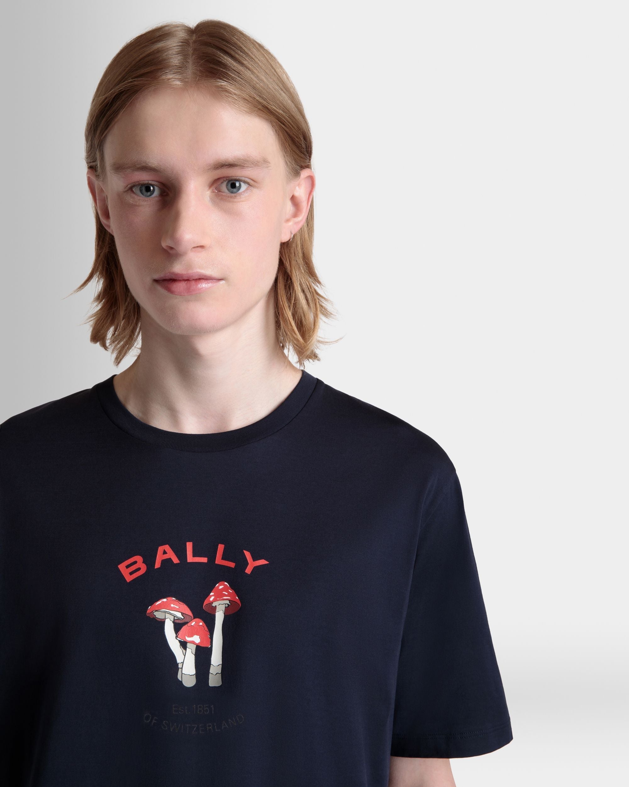 Bally Global - T-Shirt With Enchanting Mushrooms in Navy Blue Cotton - Blue