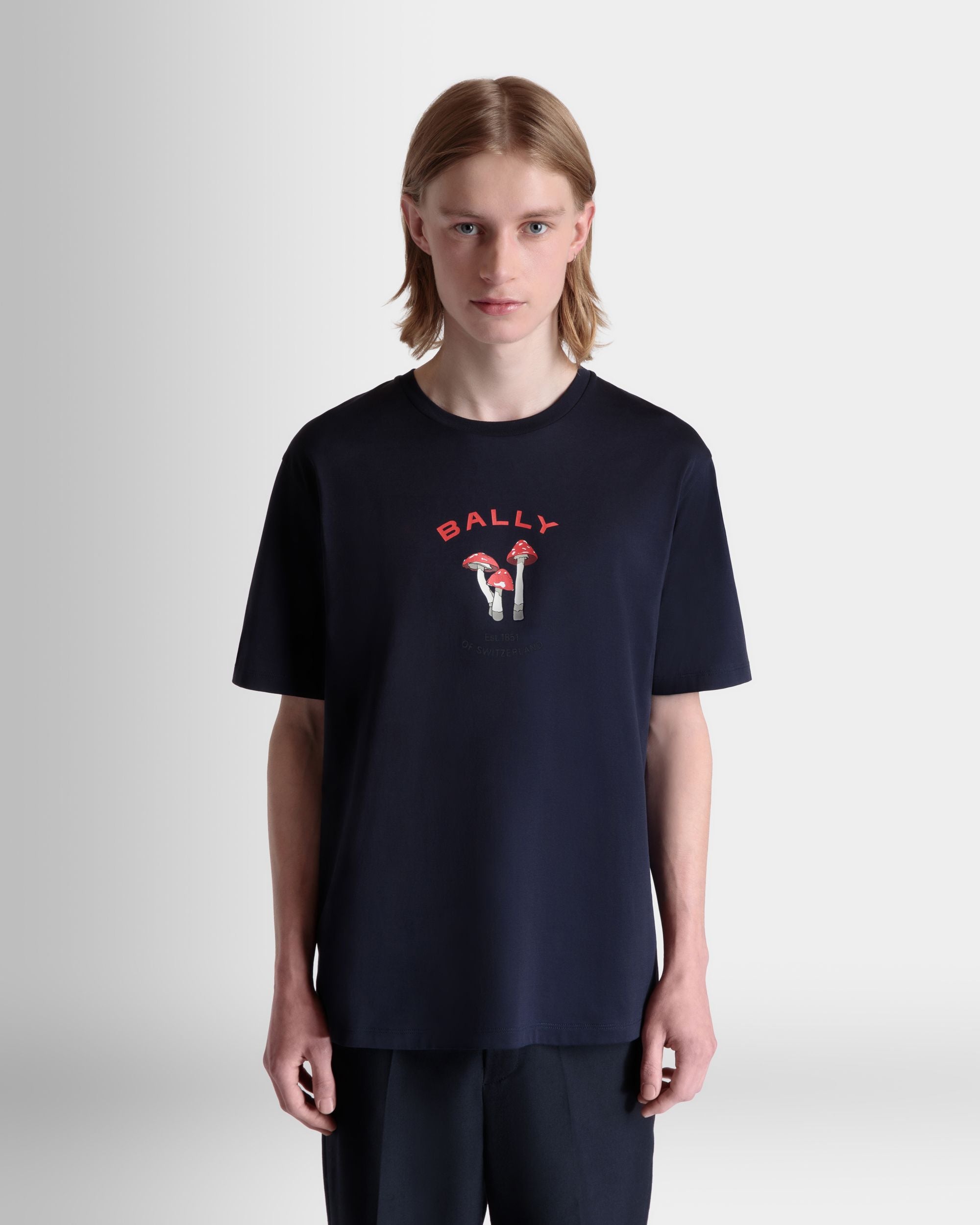 Bally Global - T-Shirt With Enchanting Mushrooms in Navy Blue Cotton - Blue