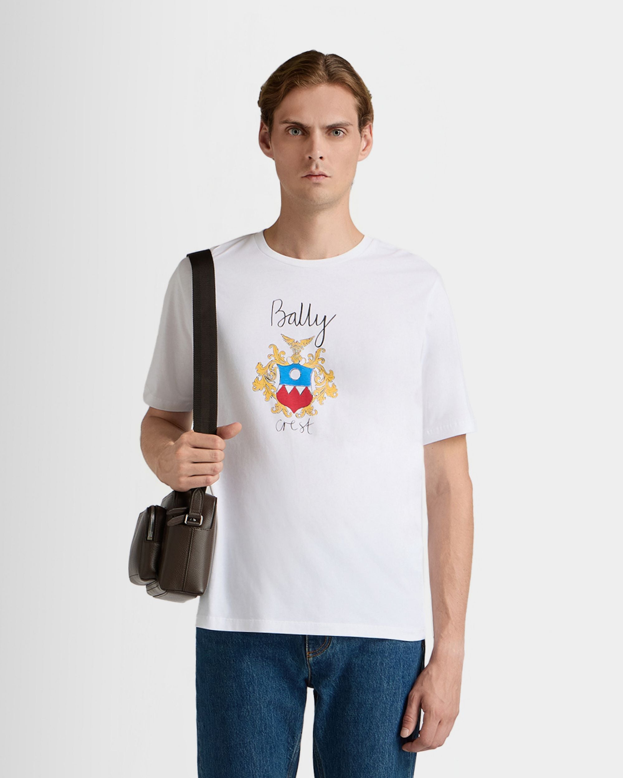 Bally Global - T-Shirt En Coton Blanc Avec Écusson Bally Crest - Blanc