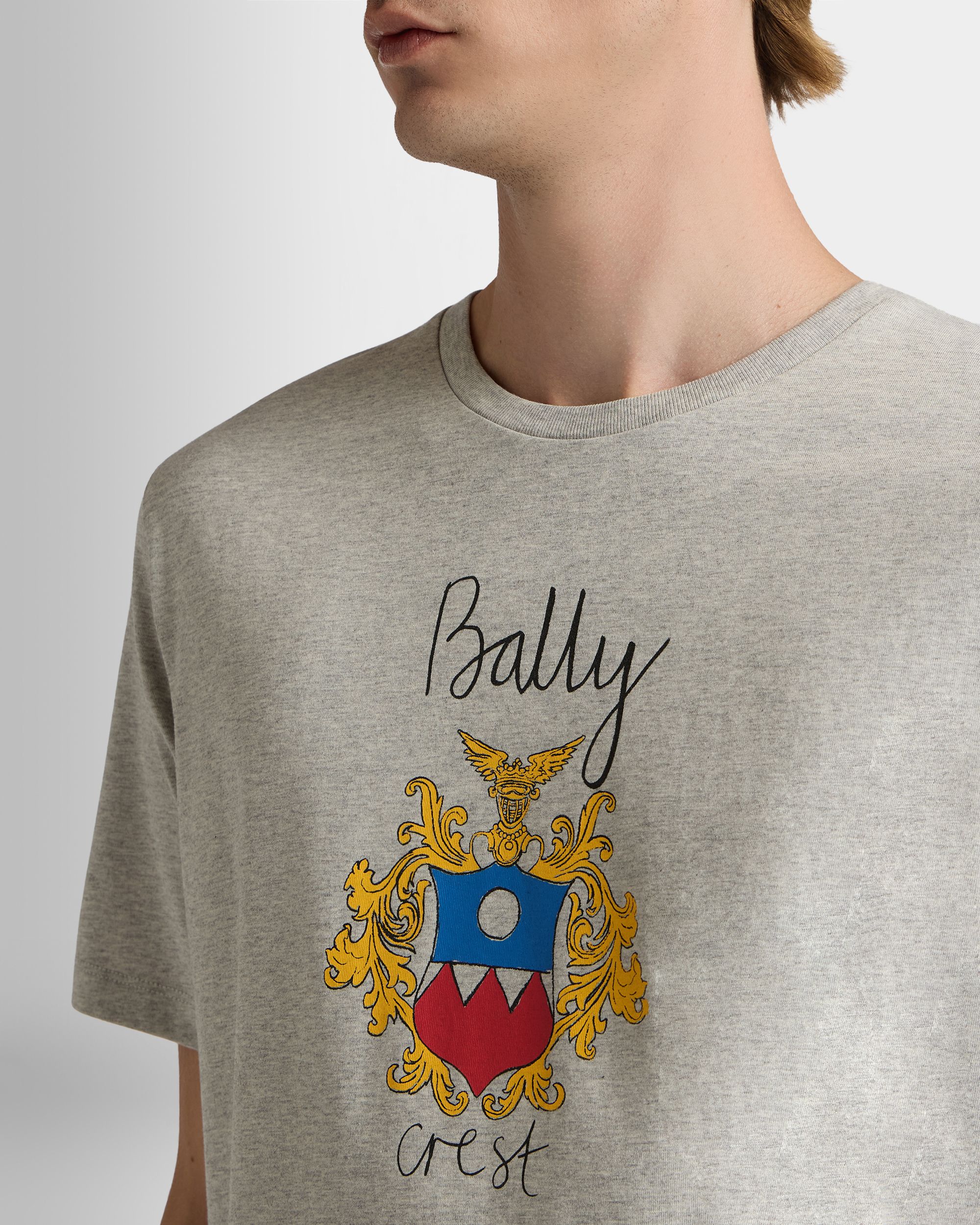 Bally Global - T-Shirt En Coton Gris Chiné Avec Écusson Bally Crest - Gris