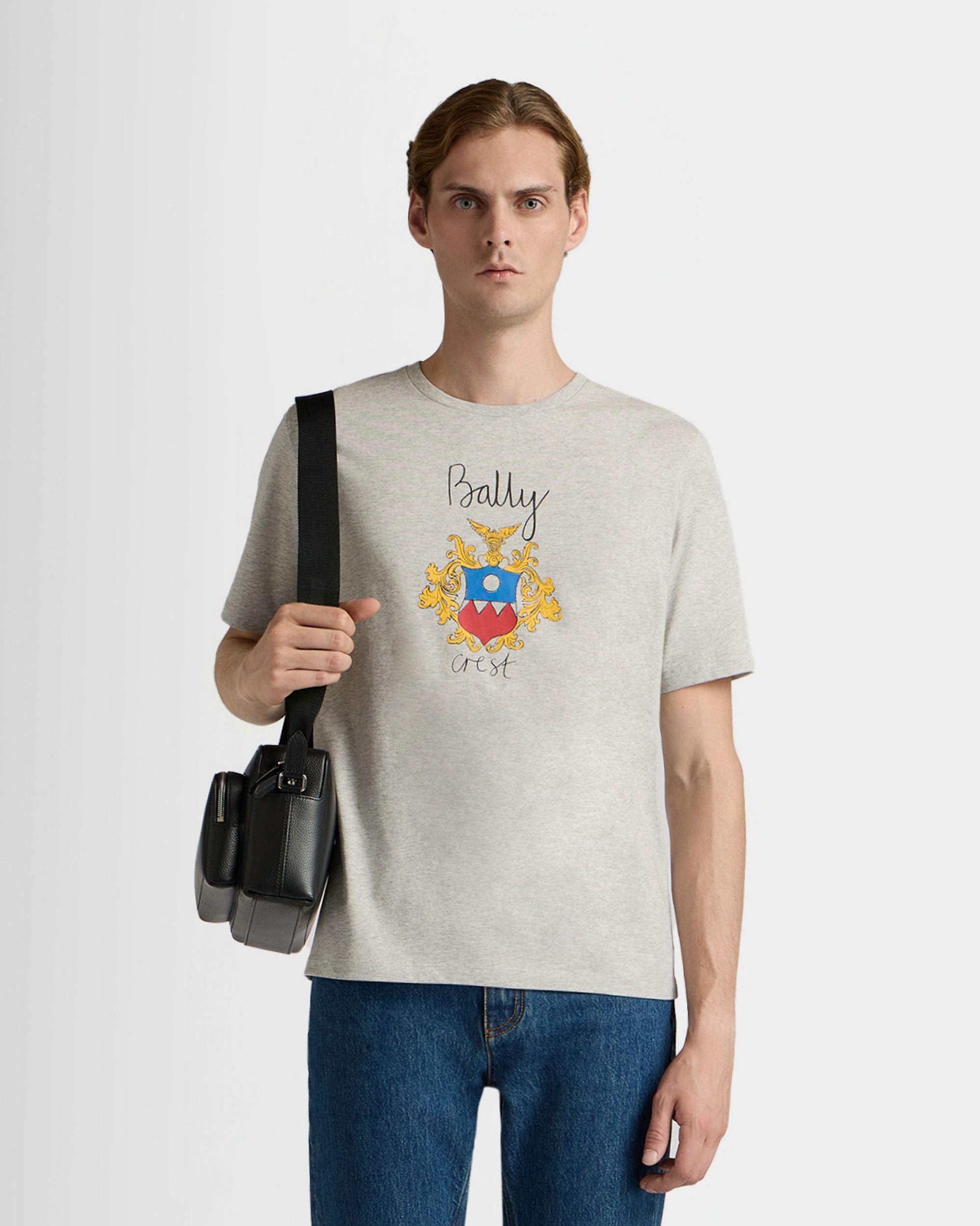 Bally Global - T-Shirt En Coton Gris Chiné Avec Écusson Bally Crest - Gris
