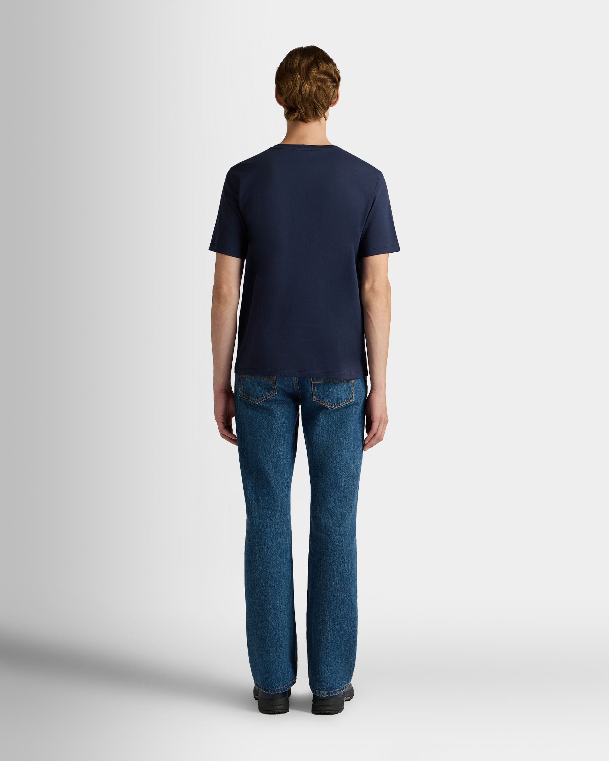 Bally Global - T-Shirt in Navy Blue Cotton With Mountain Graphics - Blue