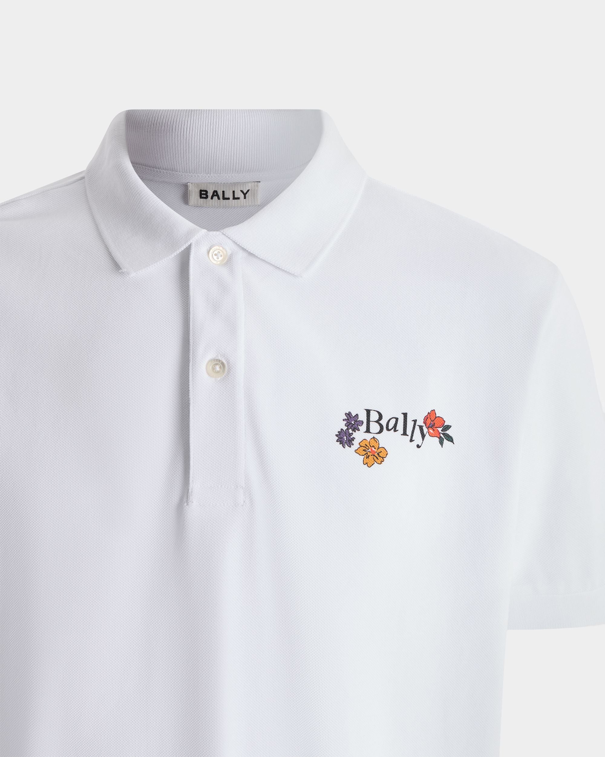 Bally Global - Polo Shirt in White Cotton With a Floral Logo - White