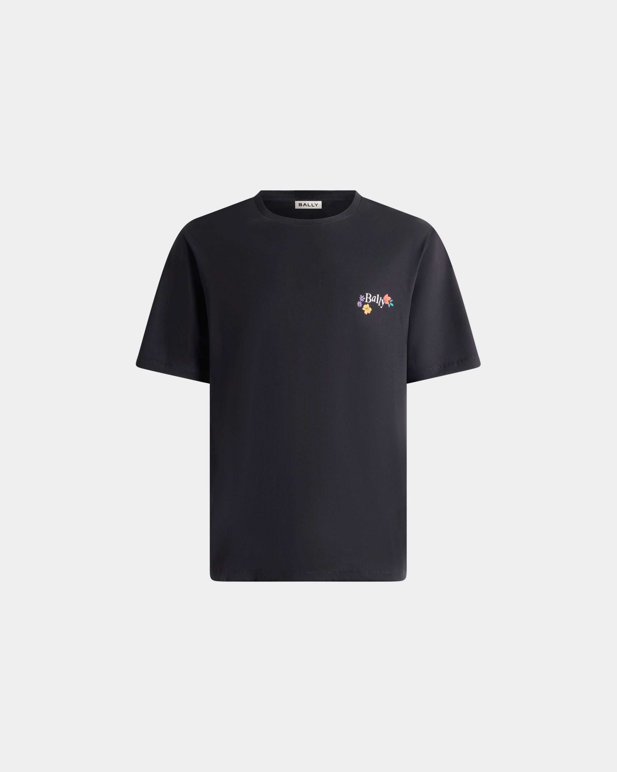 Bally Global - T-Shirt in Black Cotton With a Floral Logo - Black