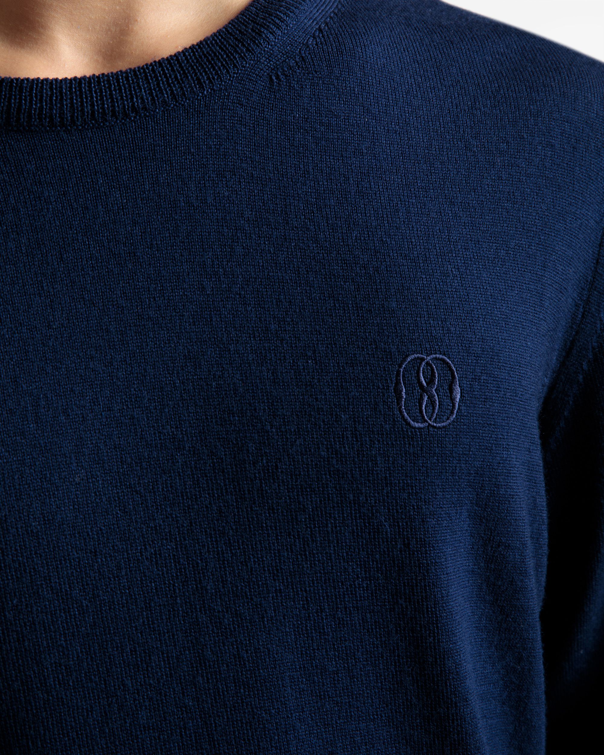 Bally Global - Crew Neck Sweater In Marine Wool - Blue