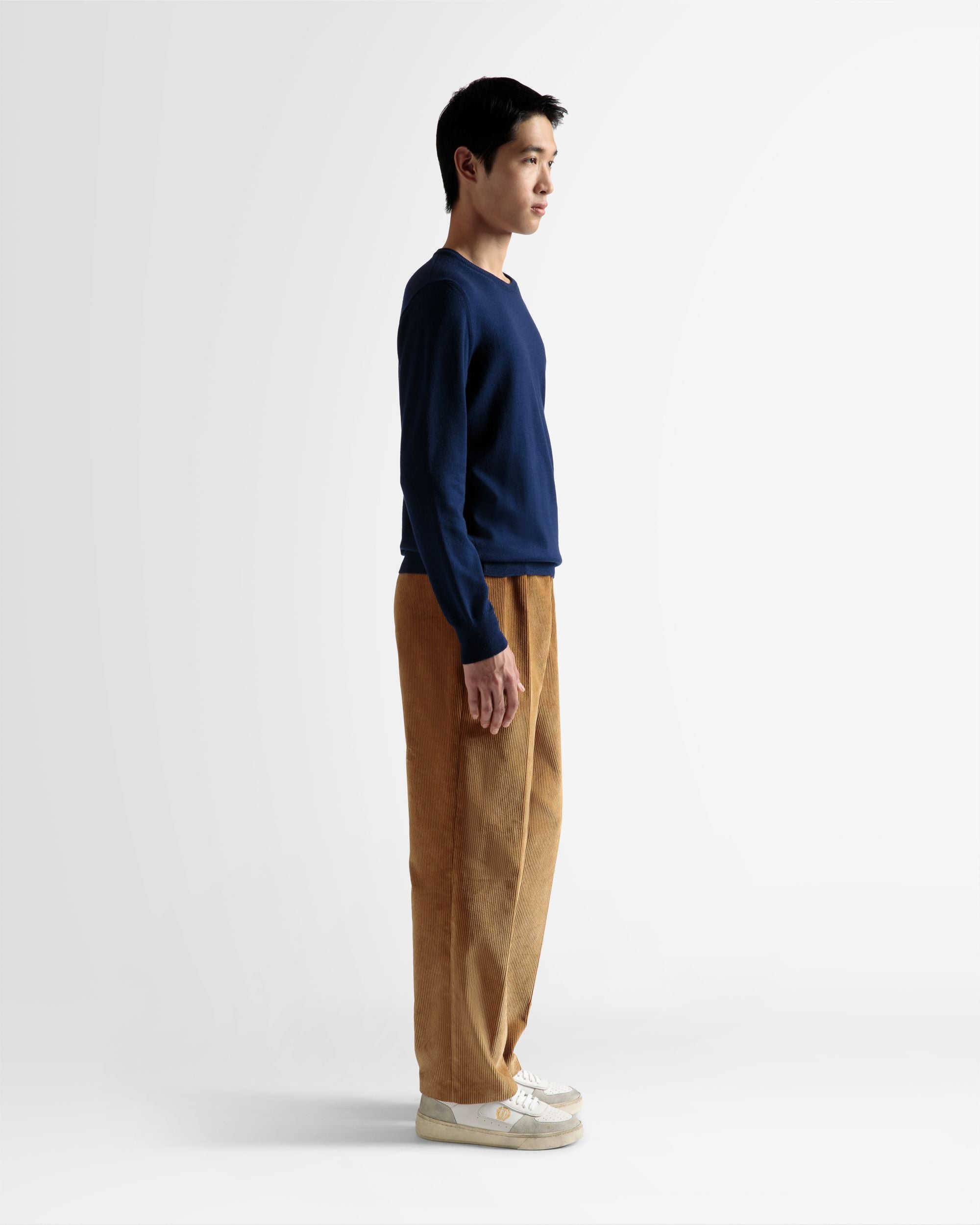 Bally Global - Crew Neck Sweater In Marine Wool - Blue