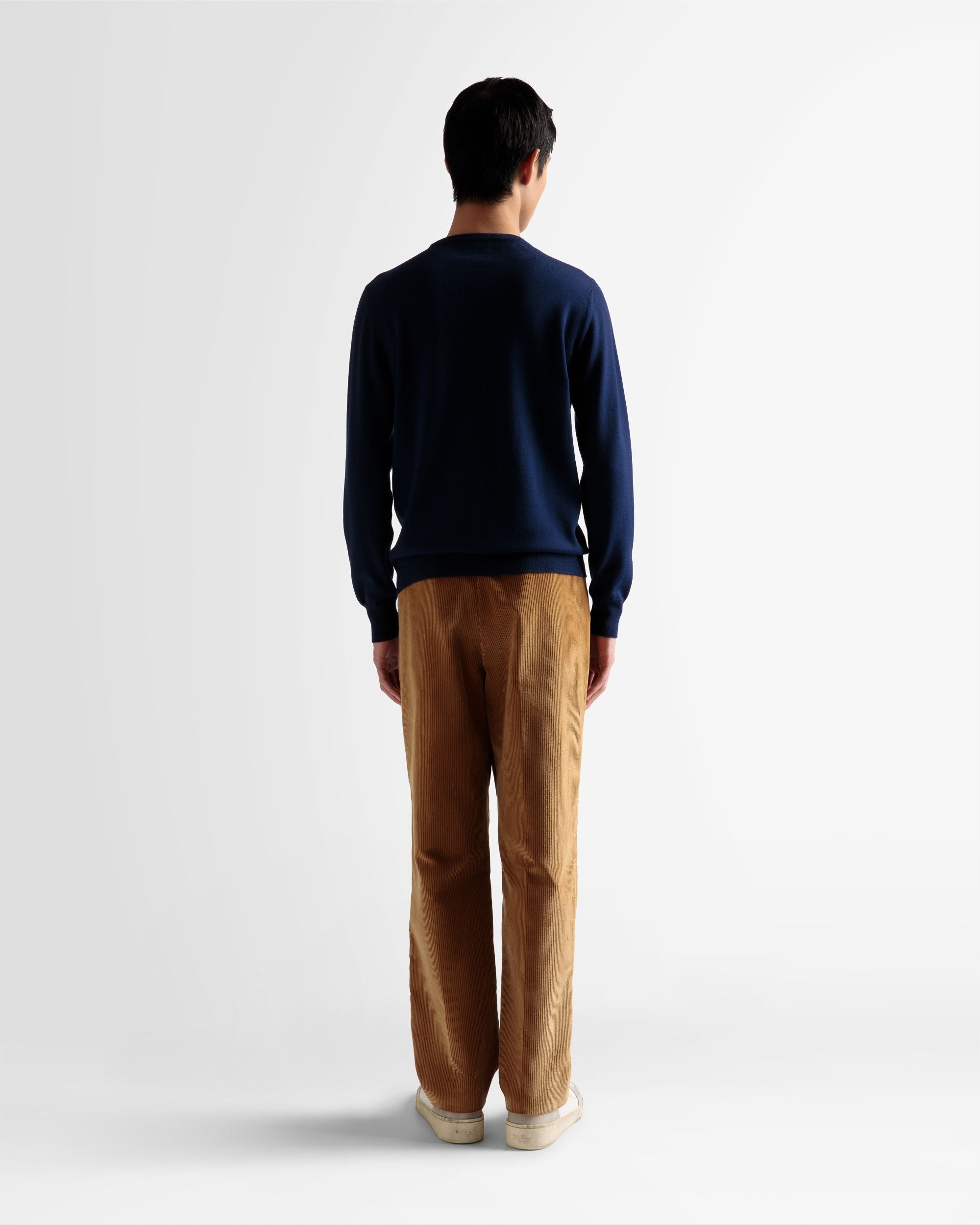 Bally Global - Crew Neck Sweater In Marine Wool - Blue