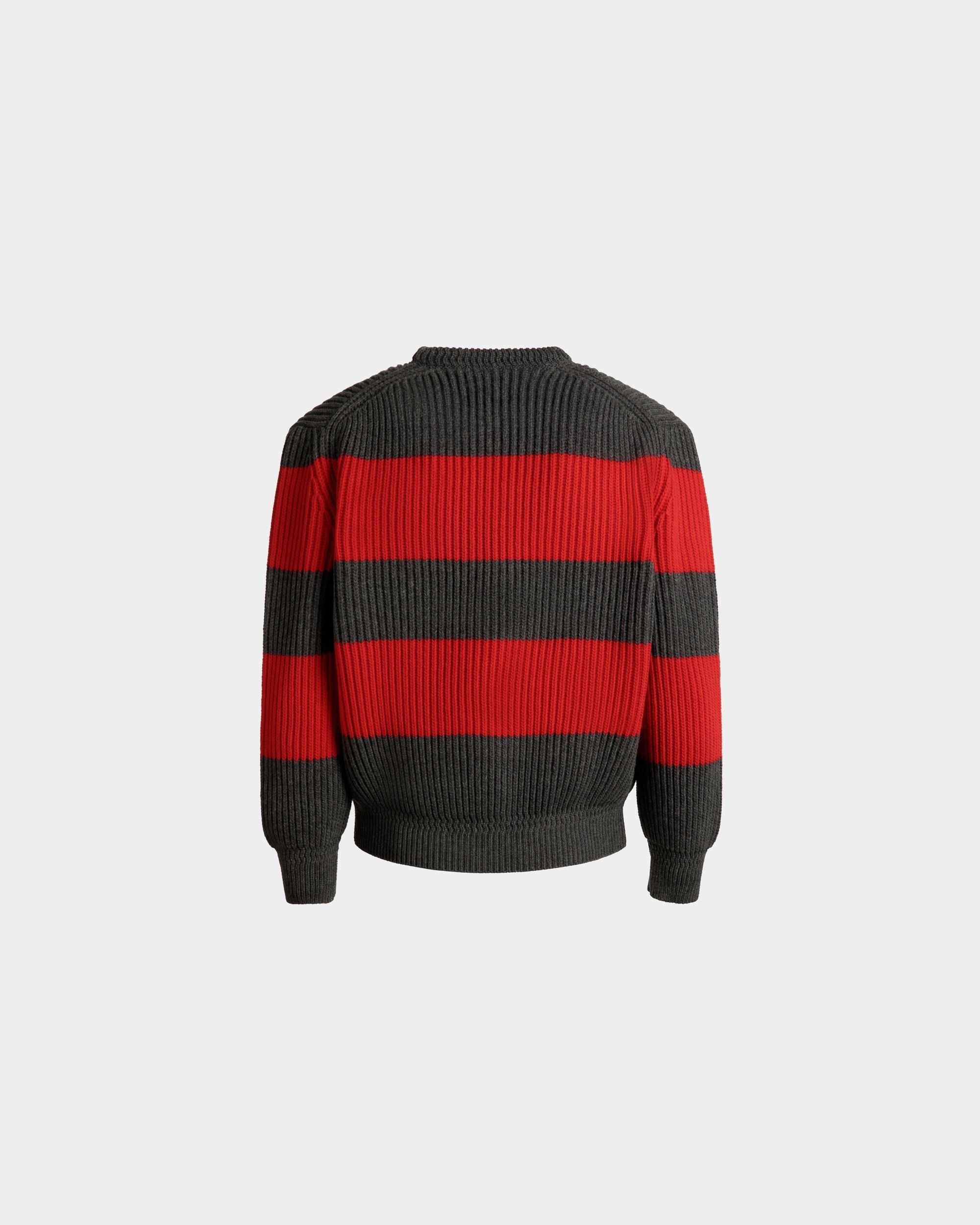 Bally Global - Crewneck Sweater With Bally Crest Logo In Candy Red And Dark Grey Wool - Multicolor