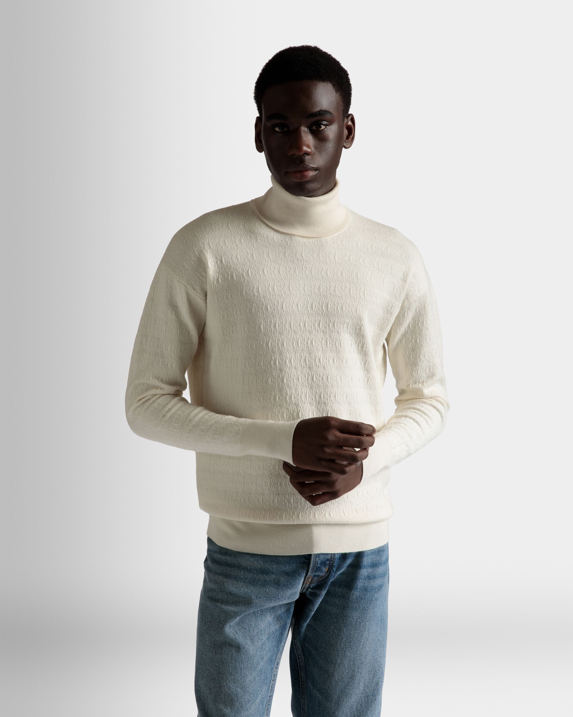 Bally Global - Roll Neck Sweater In Bone Wool - White