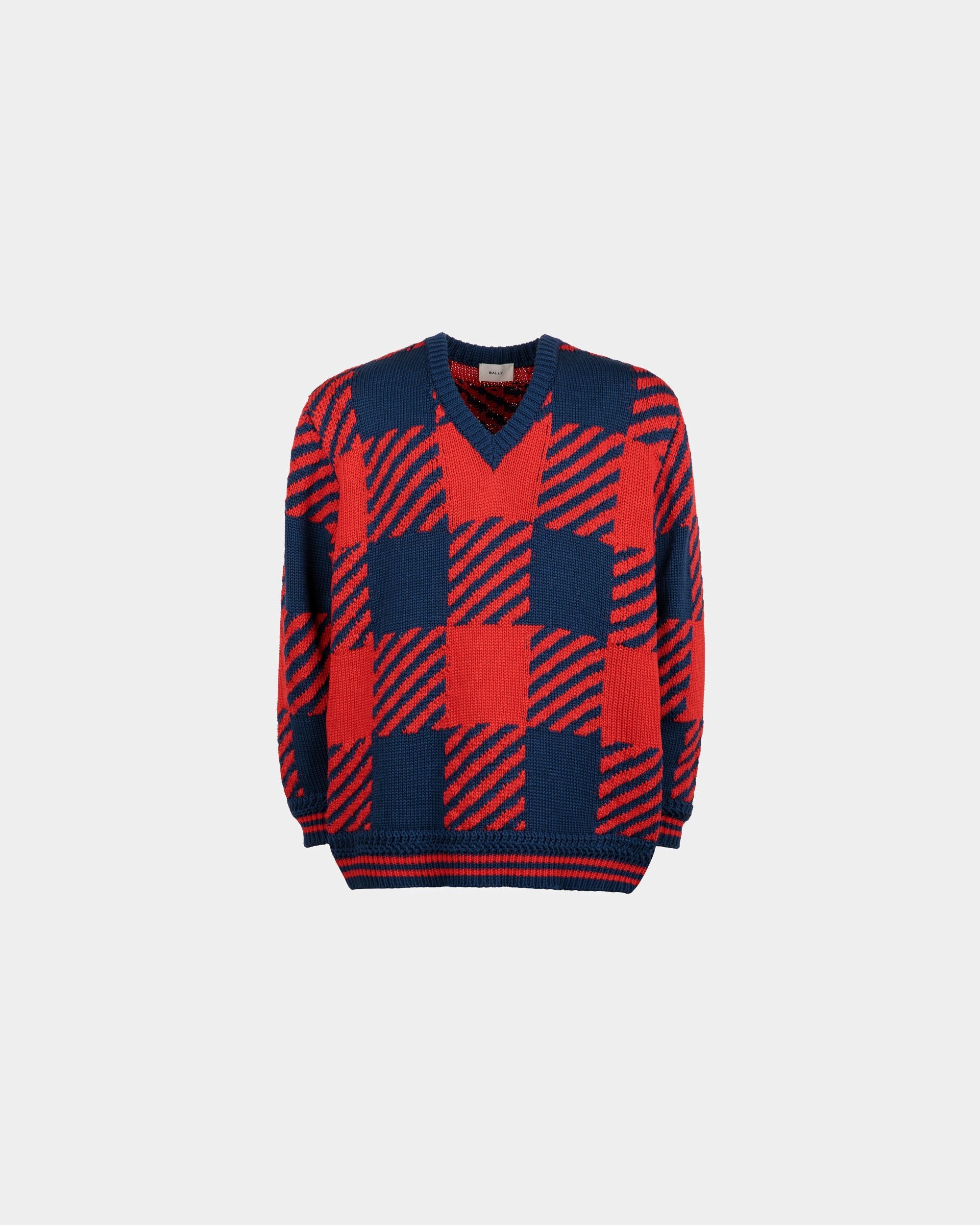 Bally Global - V-Neck Sweater in Red and Blue Cotton - Multicolor