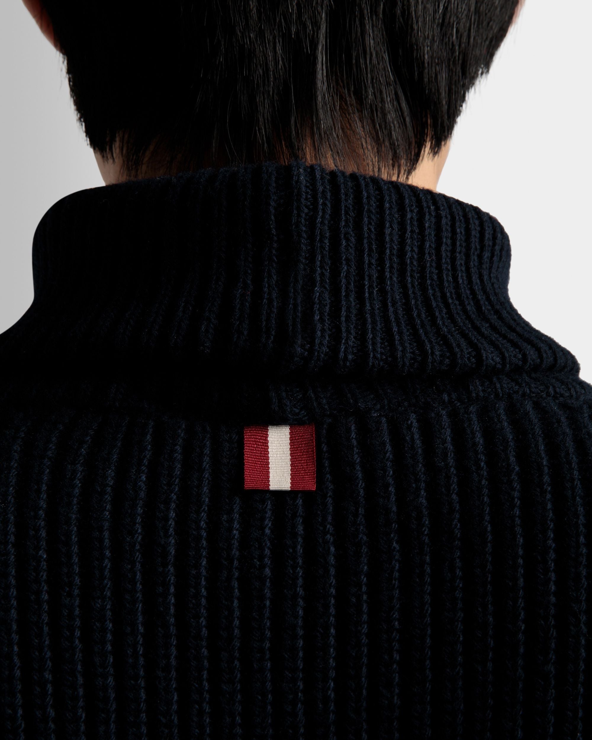 Bally Global - Turtleneck Sweater In Dark Blue Wool - Blue