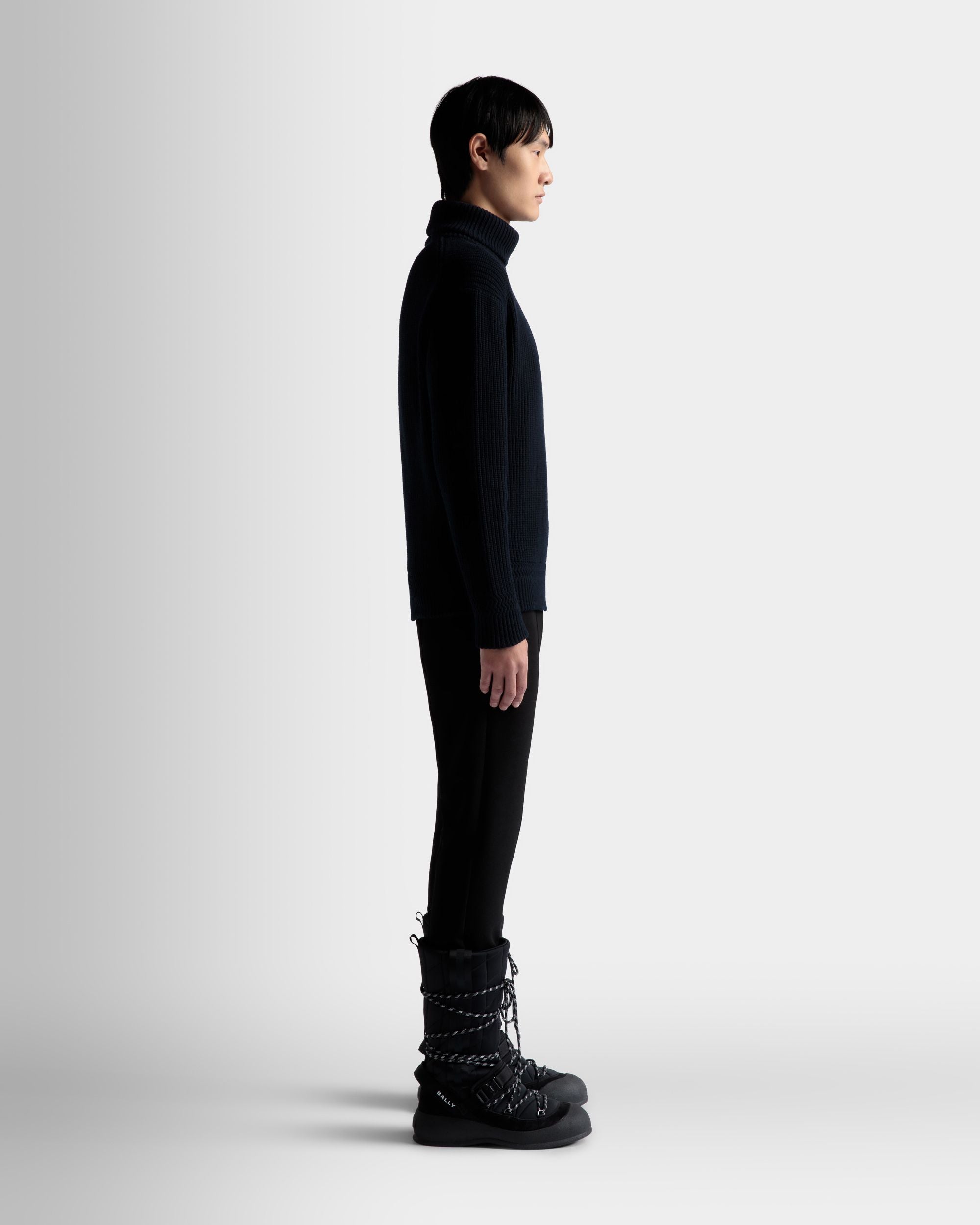 Bally Global - Turtleneck Sweater In Dark Blue Wool - Blue