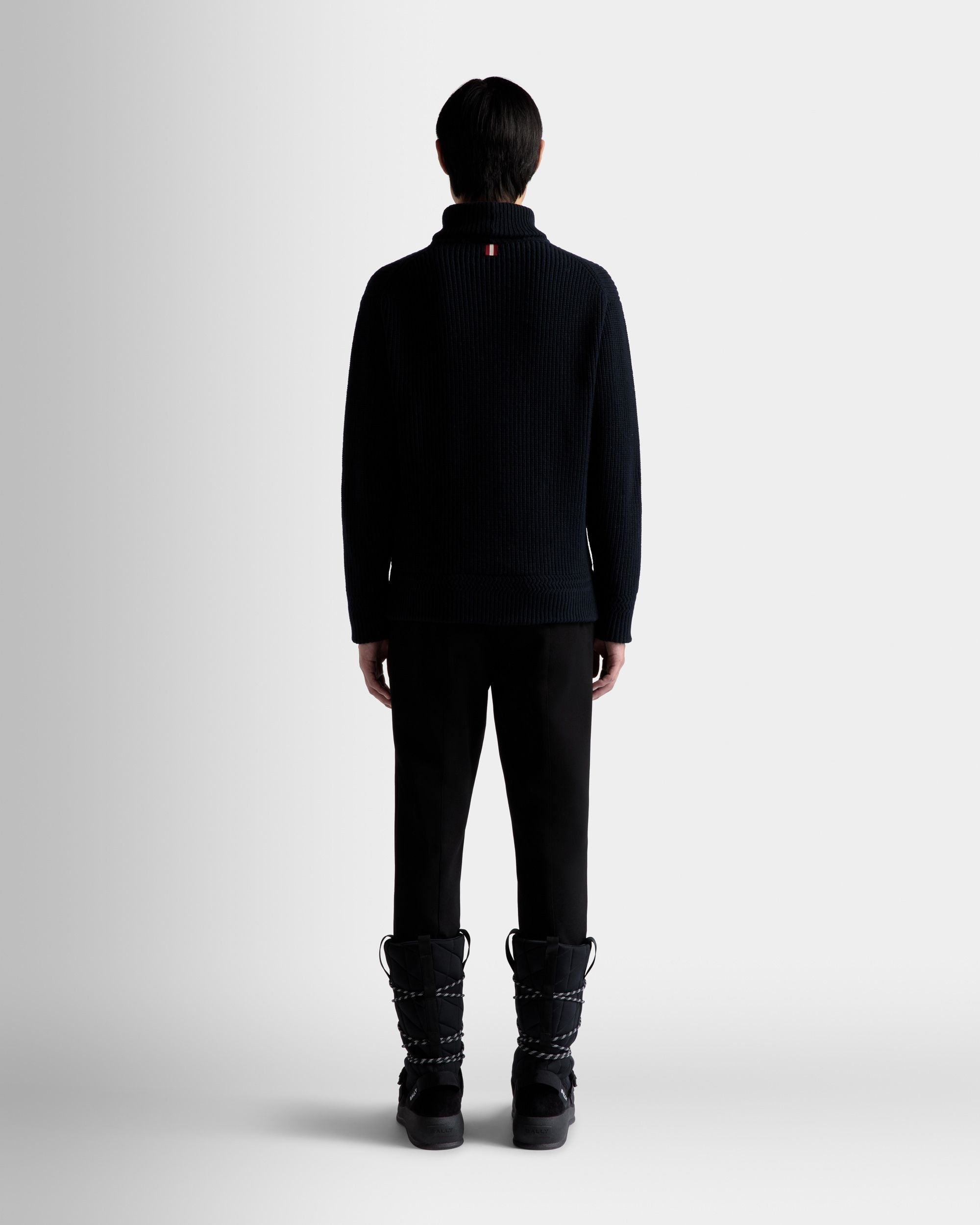 Bally Global - Turtleneck Sweater In Dark Blue Wool - Blue