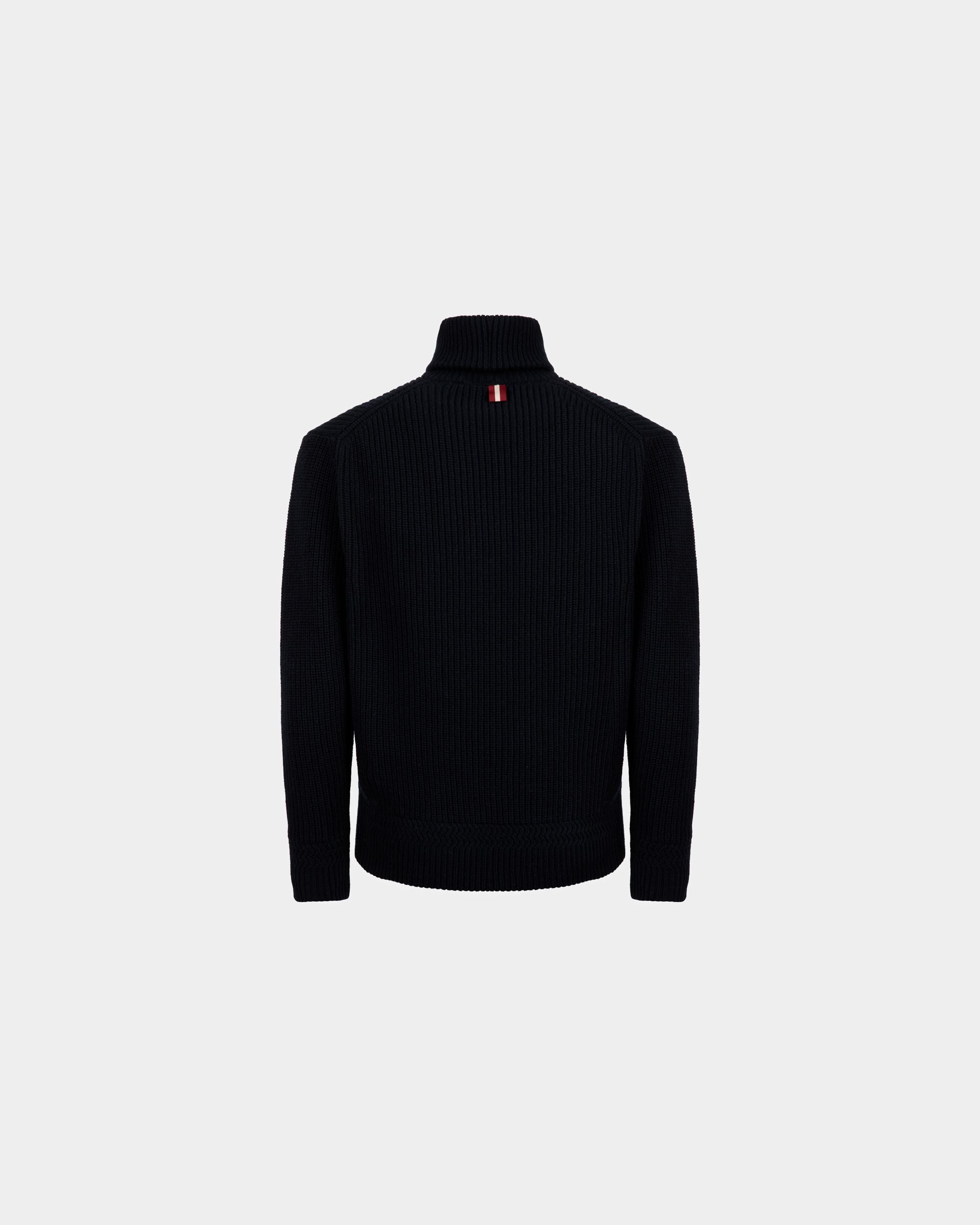 Bally Global - Turtleneck Sweater In Dark Blue Wool - Blue