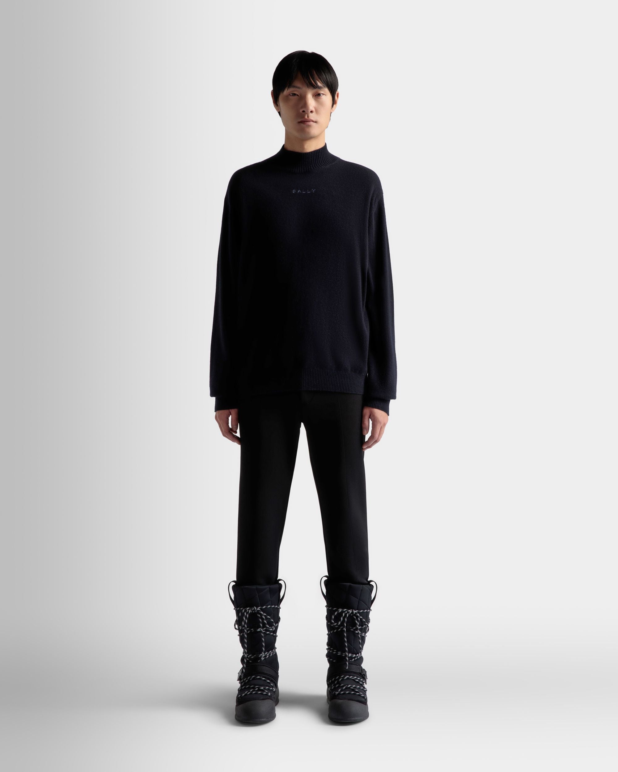 Bally Global - Turtleneck Sweater In Dark Blue Cashmere - Blue