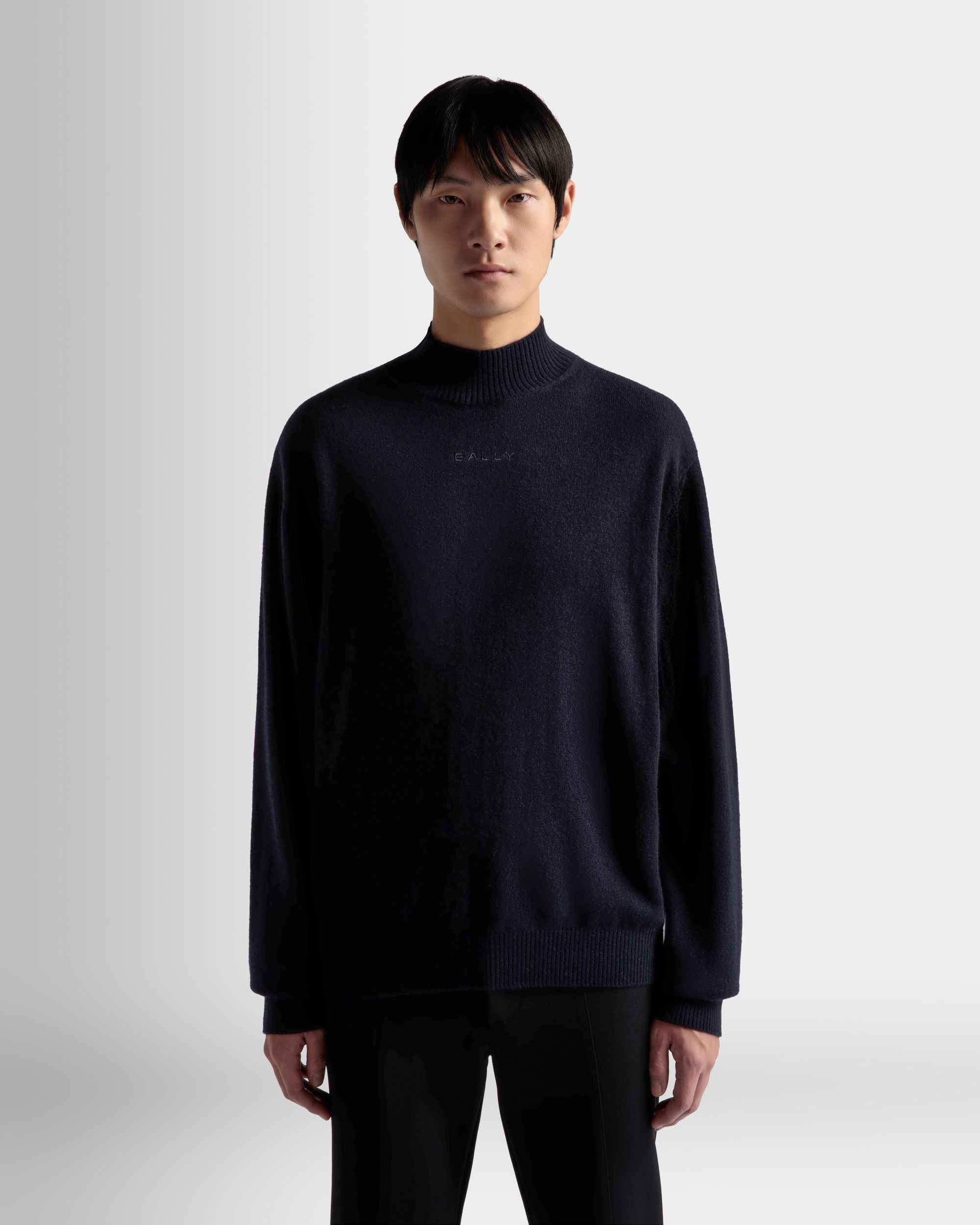 Bally Global - Turtleneck Sweater In Dark Blue Cashmere - Blue