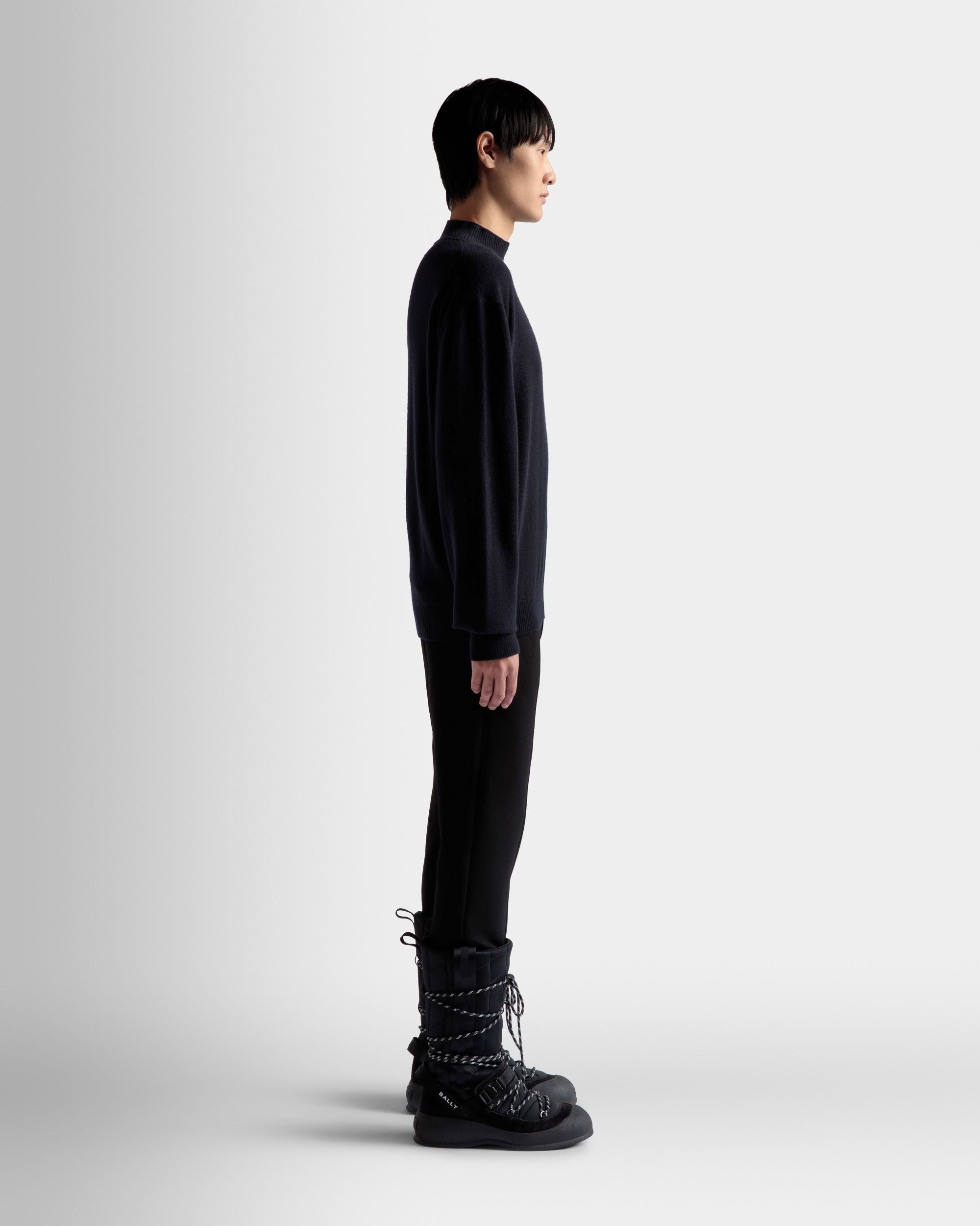 Bally Global - Turtleneck Sweater In Dark Blue Cashmere - Blue